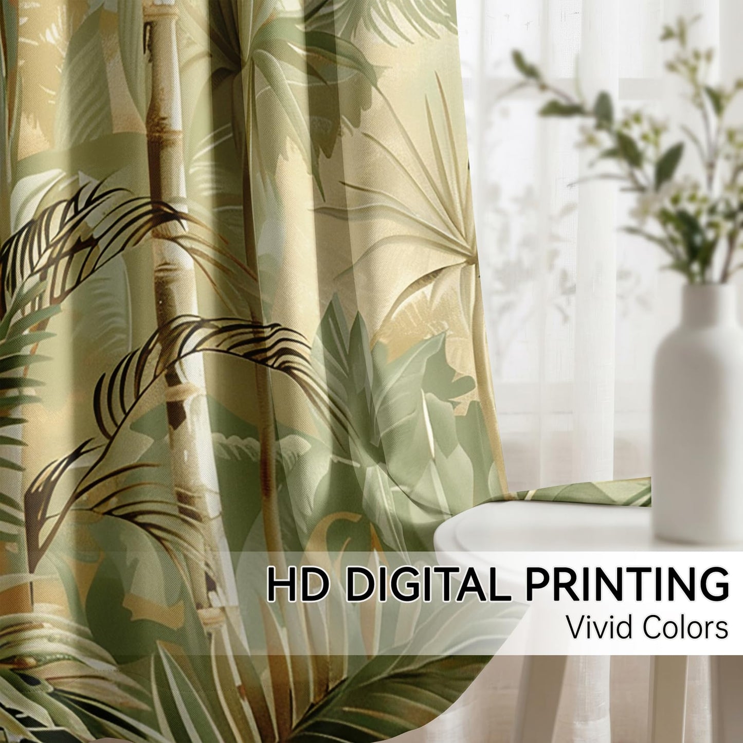 Mistwalk Modern Palm Tree Curtains Blackout, 63 Inch Curtains for Bedroom & Living Room, Room Darkening Thermal Insulated Grommet Drapes, Tropical Plants Patterned Window Treatments