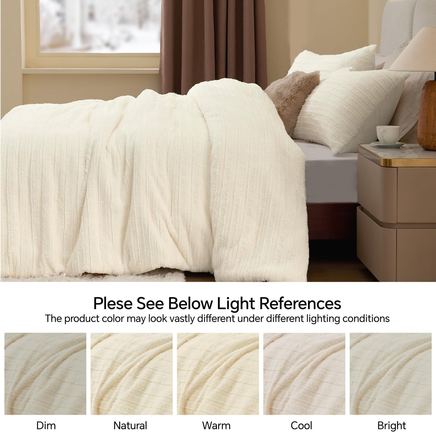 BEDELITE Fleece Queen Comforter Set -Super Soft & Warm Fluffy Cream White Faux Fur Bedding, Luxury Fuzzy Heavy Bed Set for Winter with 2 Pillow Cases