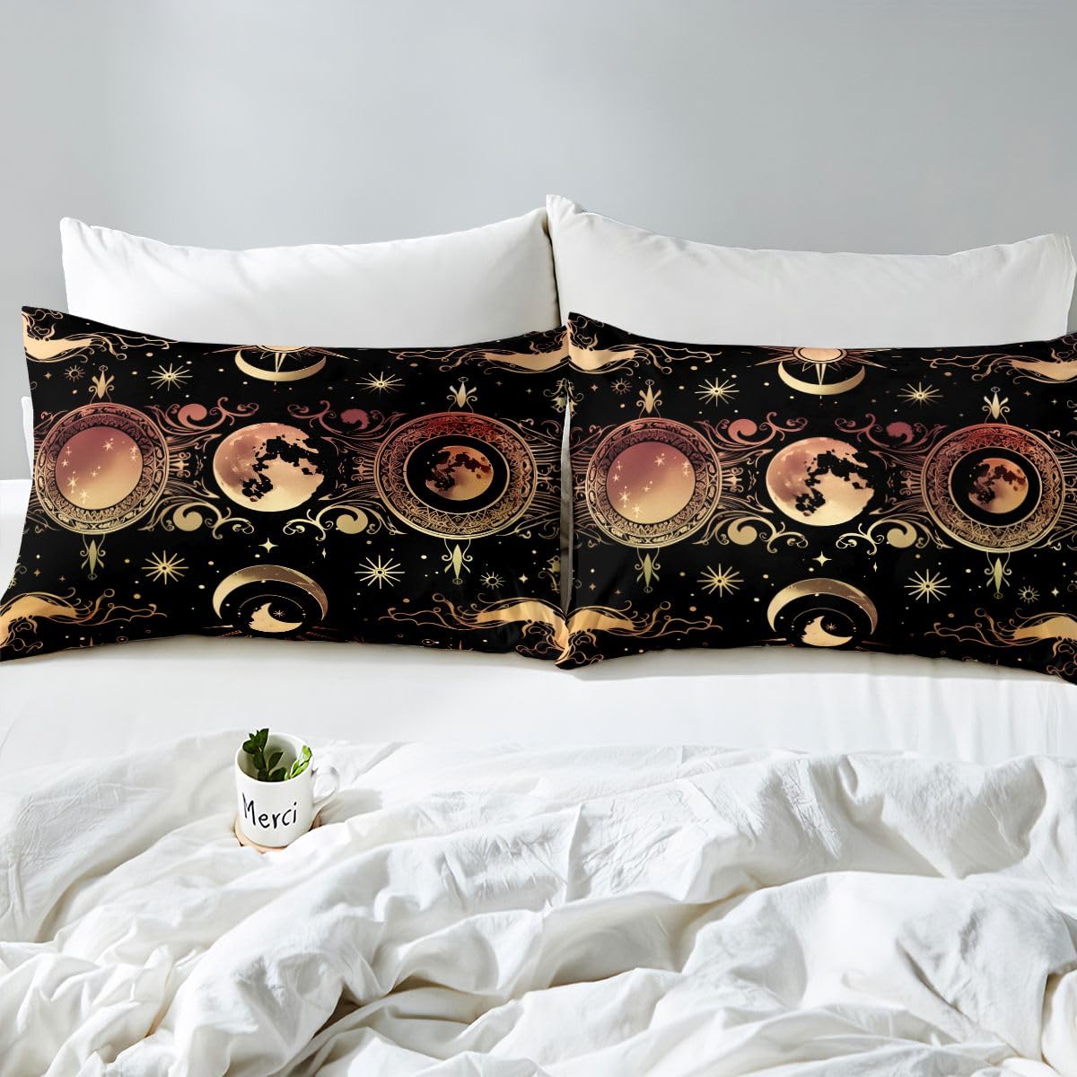jejeloiu Sun Moon Bed Sheets Set Twin Size Bohemian Deep Pocket Fitted Sheet Galaxy Bedding Sets Boho Exotic Soft Bed Set 3Pcs with 1 Pillow Cases