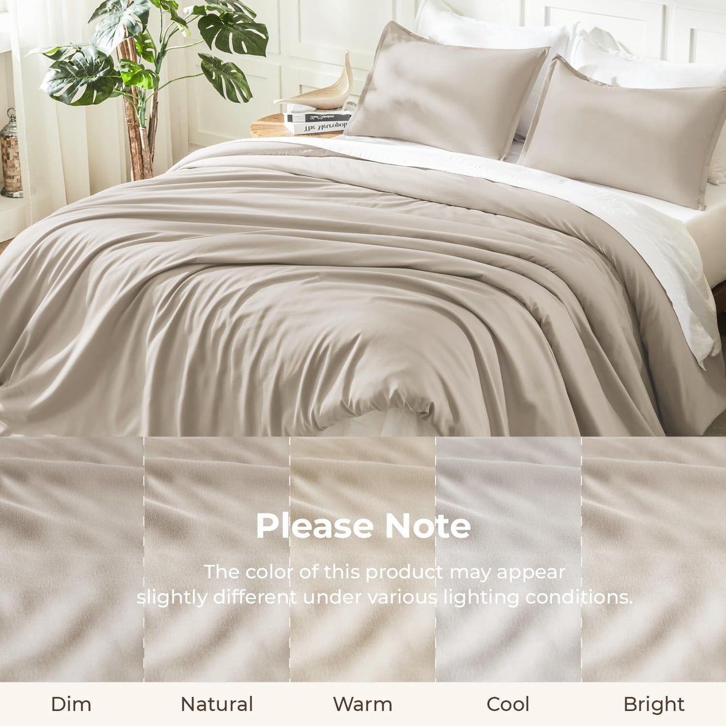 Litanika Oatmeal Comforter King Size, 3 Pieces Lightweight Solid Bedding Comforter Set, All Season Fluffy Bed Set