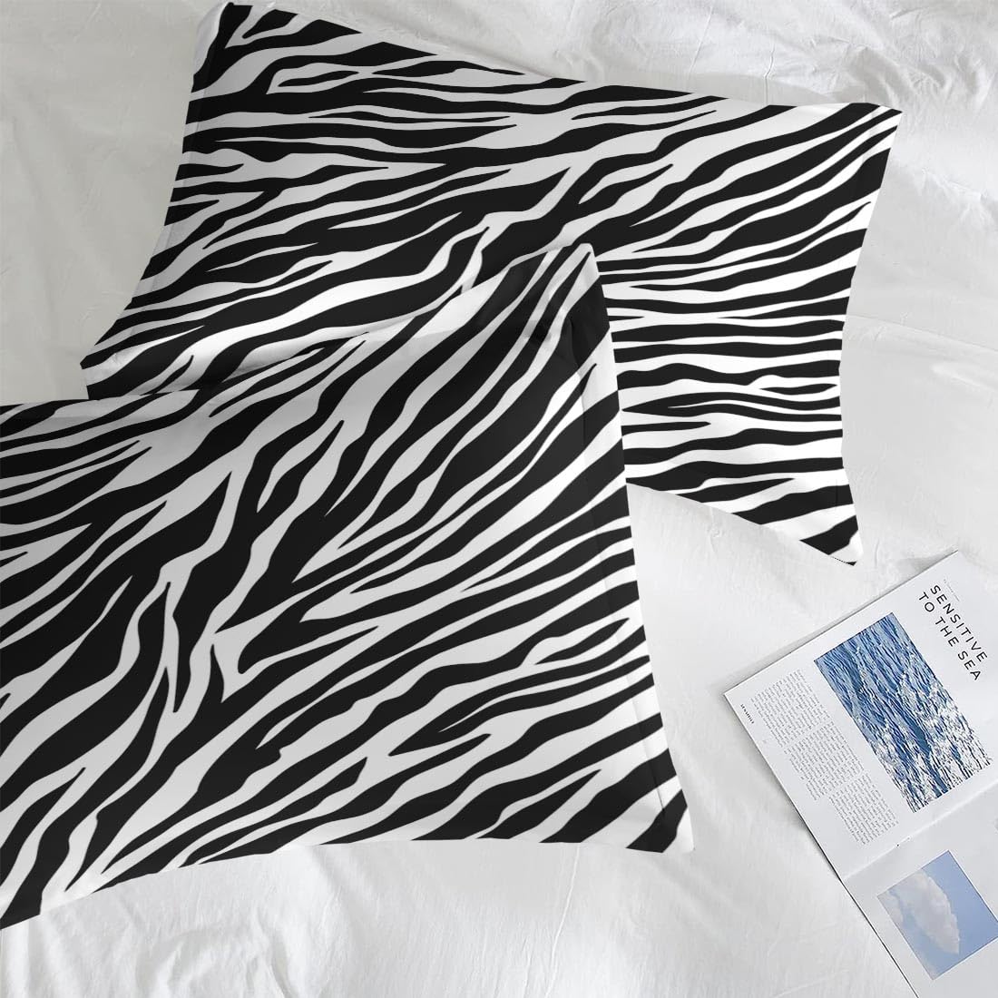 Pamnest Twin Size Bed Sheet Sets, Zebra Stripe Animal Soft Microfiber 3 Pcs Bedding Sets for Kids and Adults Bedroom Bed Decor, Black White Flat, Fitted Sheet and Pillowcases