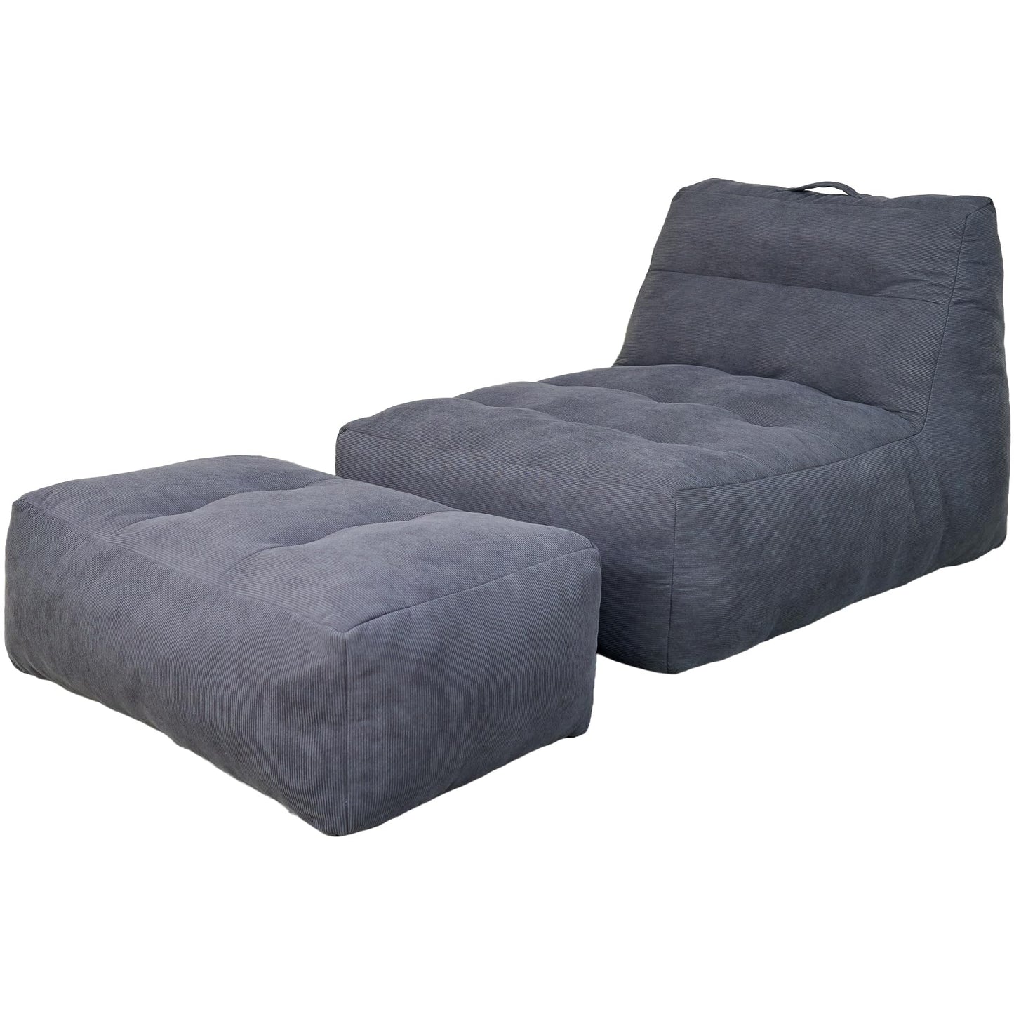 Stmoze Bean Bag Chair with Ottoman, Giant Bean Bag Chairs for Adults with Memory Foam, Comfy Bean Bag Sofa for Bedroom, Lounge Beanbag of Reading and Gaming with Filler Included (Grey)