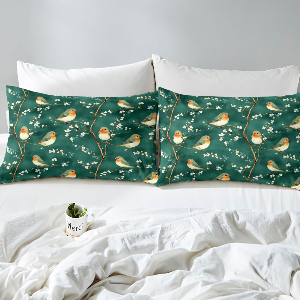 Erosebridal Bird Duvet Cover Twin Branches Comforter Cover for Kids Teens Leaves Floral Bedding Set Wildlife Animals Botanical Bed Set