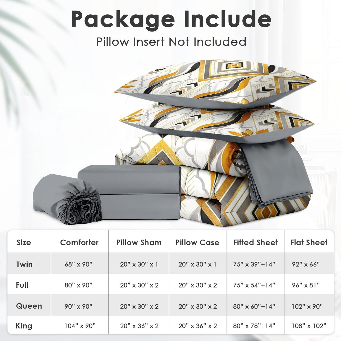 Boewywh Comforter Set Twin Size Geometric Gold Aztec 7 Pcs, Bedding for Kids and Adults, Abstract Modern Bed Sheet Sets with Fitted Sheet 2 Pillowcases & 2 Shams for Bedroom Bed Decor