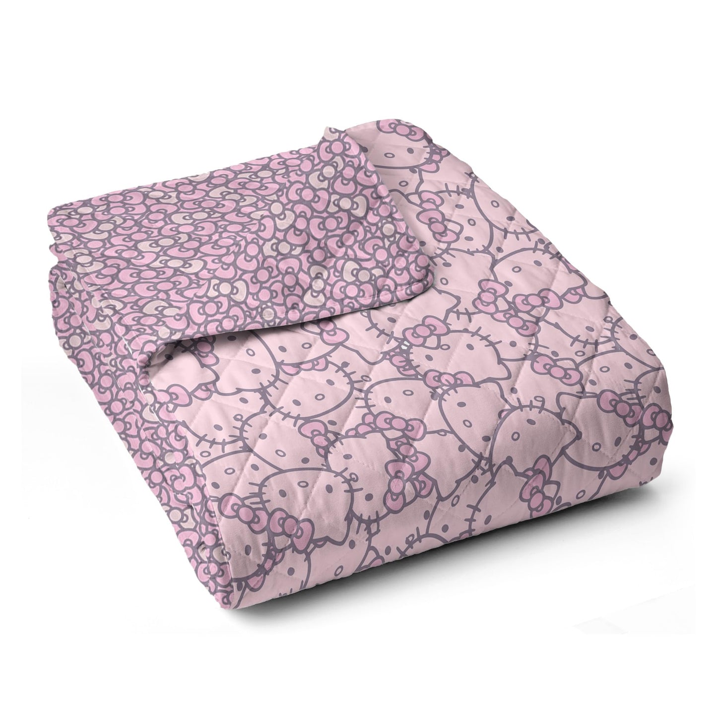 Northwest Sanrio Hello Kitty Reversible Quilted Throw, Kawaii Pink Pattern, Cozy & Warm, for Anime Fans, Game Room, Chair or Couch, 60 x 80 Inches