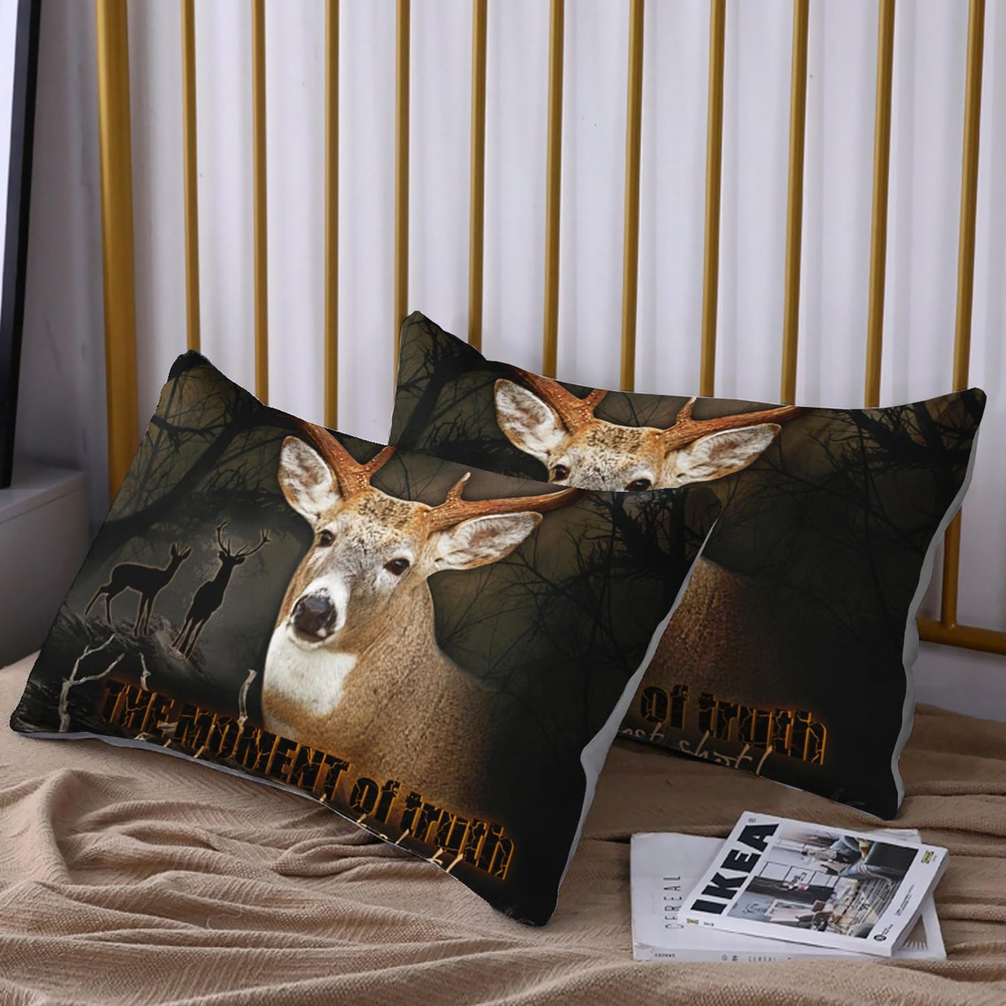 HOSIMA Deer Fitted Sheet Forest Hunting Bedding Sets for Teen Boys Mens Bedroom Essentials,Wildlife Animal Deer Bedding Set Western Twin Bed in a Bag Set for Adults with 2 Pillowcases.