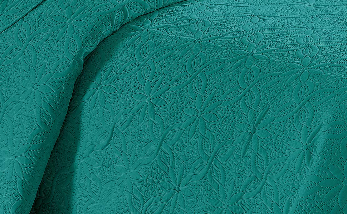 Fancy Linen 3pc Embossed Coverlet Bedspread Set Oversized Bed Cover Solid Floral Daisy Pattern New # Allis (Full/Queen, Turquoise)