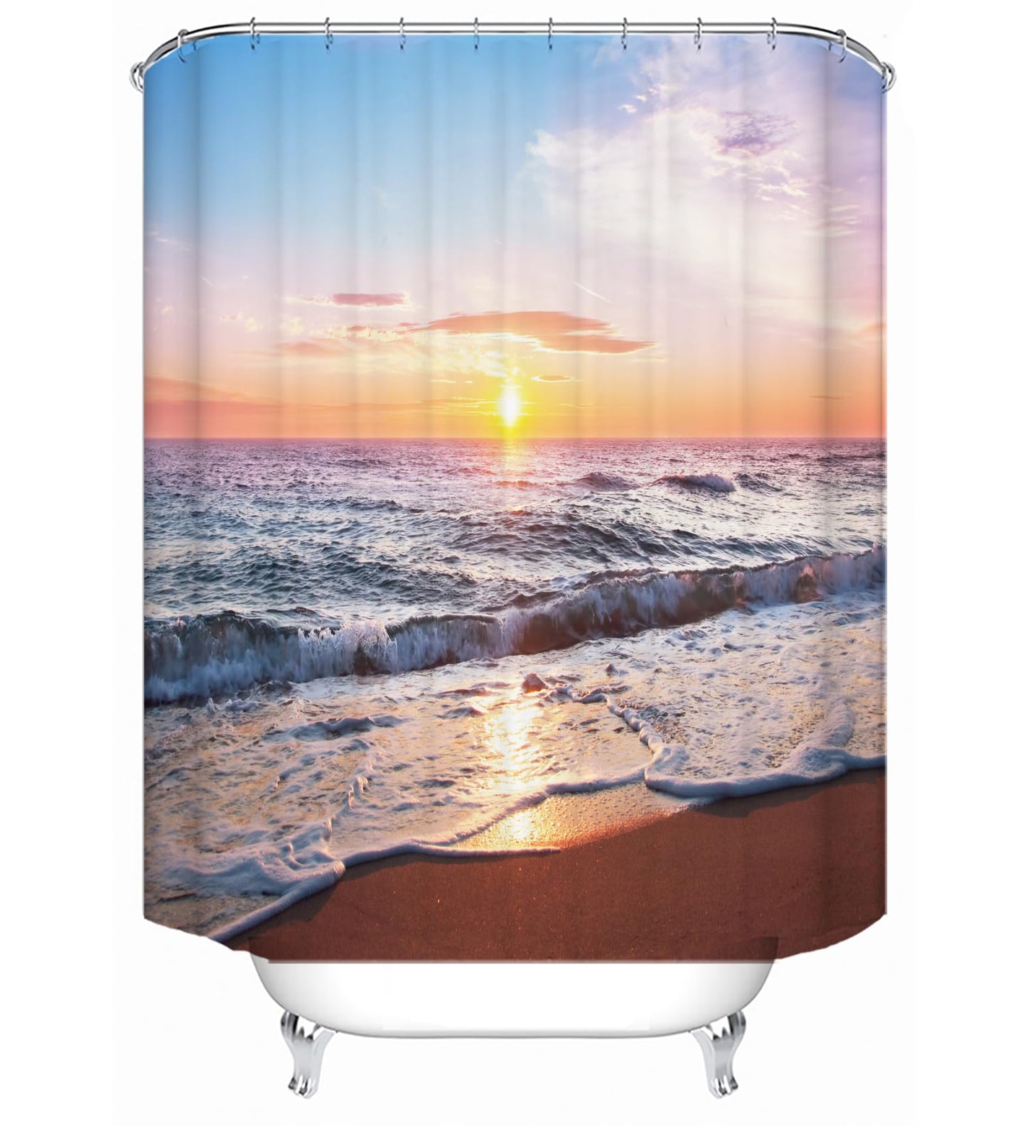 LYFANS Bathroom 3D Beach Sunset Decorative Shower Curtains, Fabric Shower Curtains with 12 Curtain Hooks, Bathtub Shower Curtain, 72x79 inch Waterproof Shower Curtain