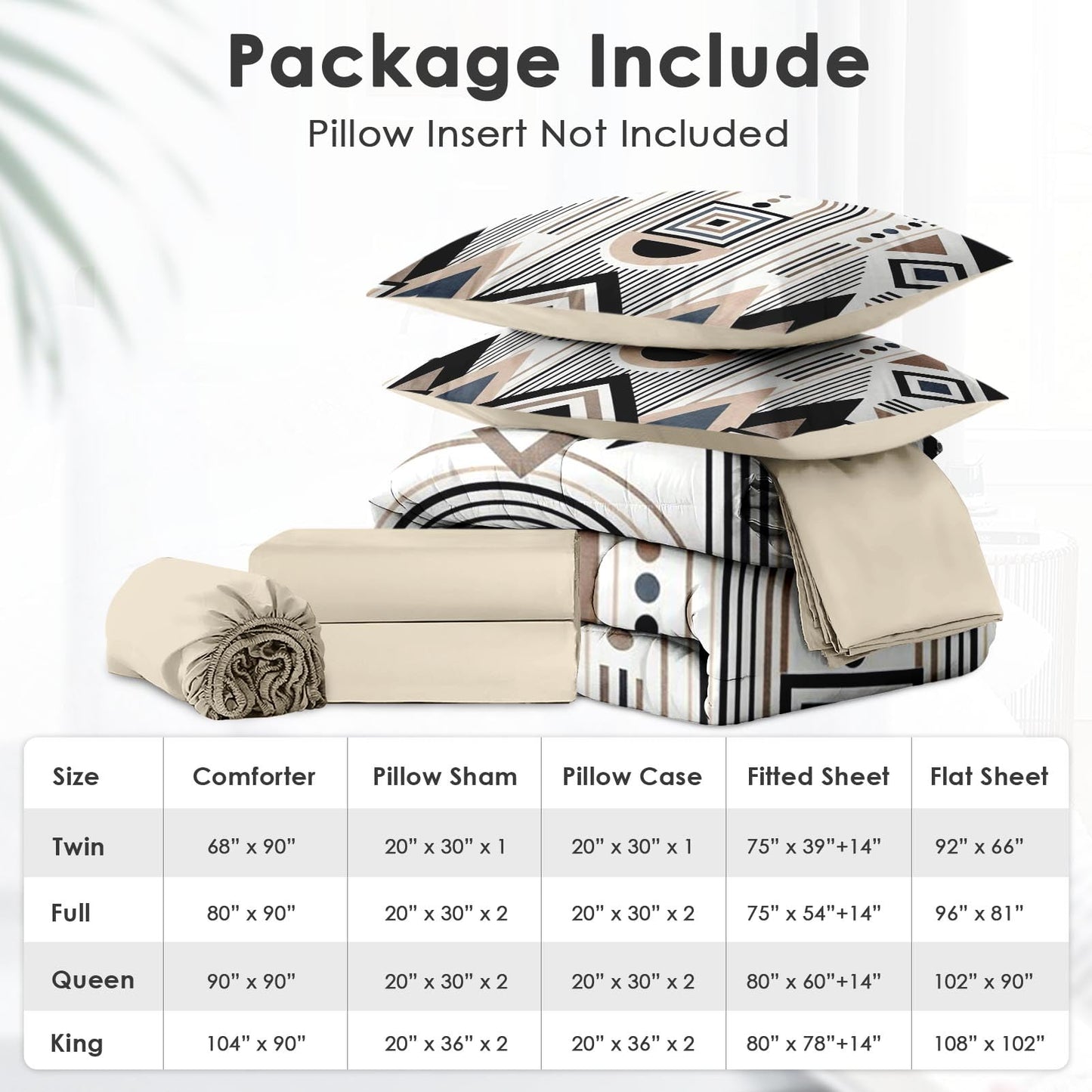 Boewywh Comforter Set Twin Size Geometric Aztec Southwestern 7 Pcs, Bedding for Kids and Adults, Boho Modern Bed Sheet Sets with Fitted Sheet 2 Pillowcases & 2 Shams for Bedroom Bed Decor