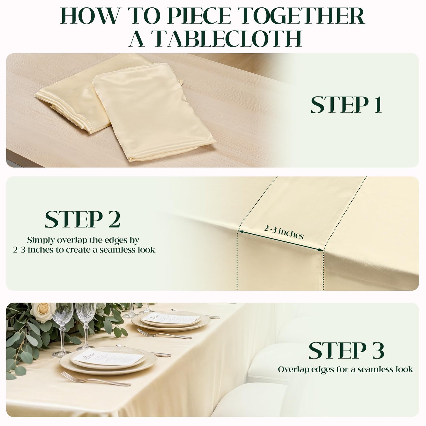 COSINIA 8 Pack Champagne Satin Tablecloth 58 x 102 Inches, Rectangular Satin Table Cloths for Wedding Reception, Birthday Party, Graduation & Holiday Banquet Tables