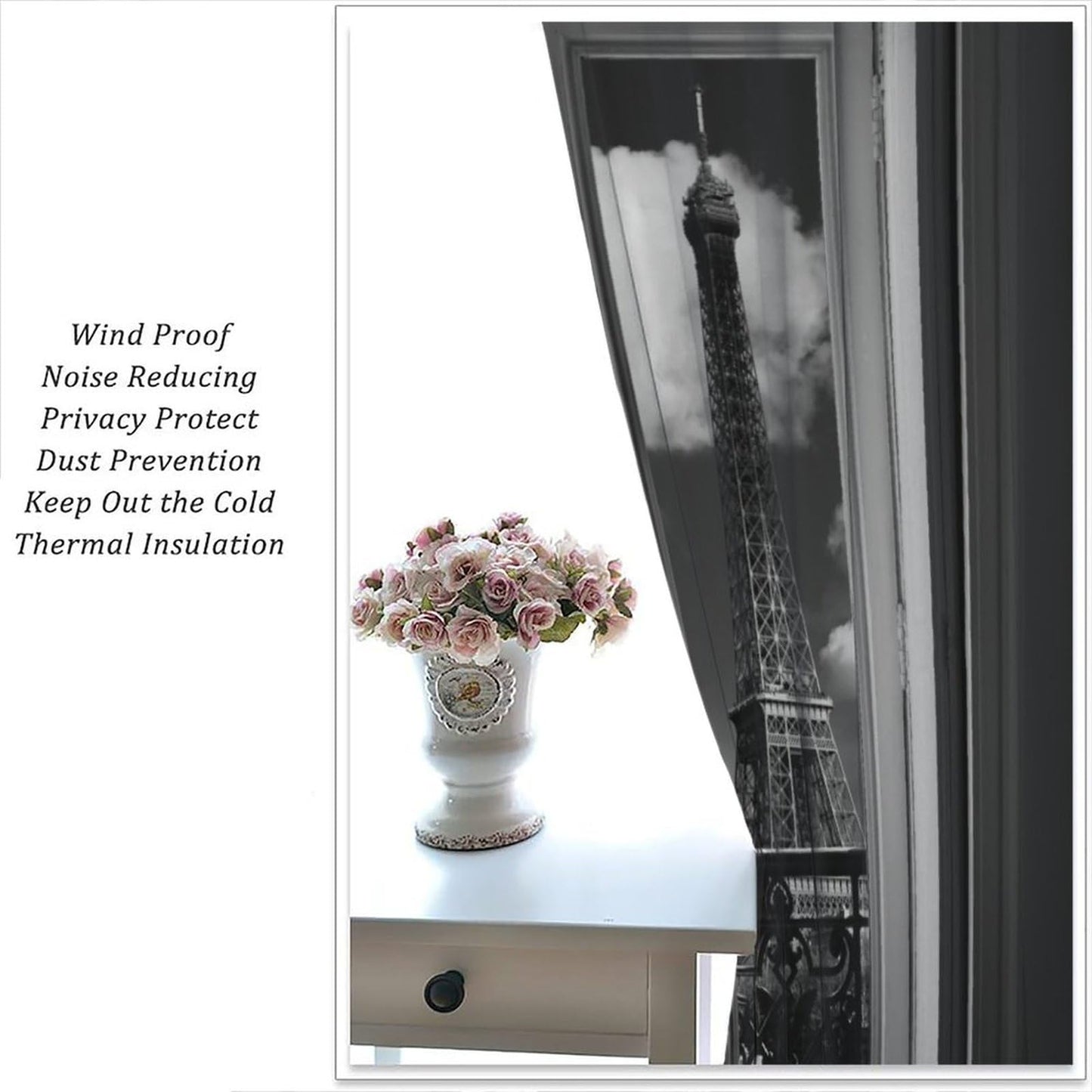 AAVEUP Paris Tower Curtains,Girl Simple Romantic European City Architecture Eiffel Tower Landscape Windows Treatments Rod Pocket Drapes for Kids Room Living Room Bedroom 41x44.5in