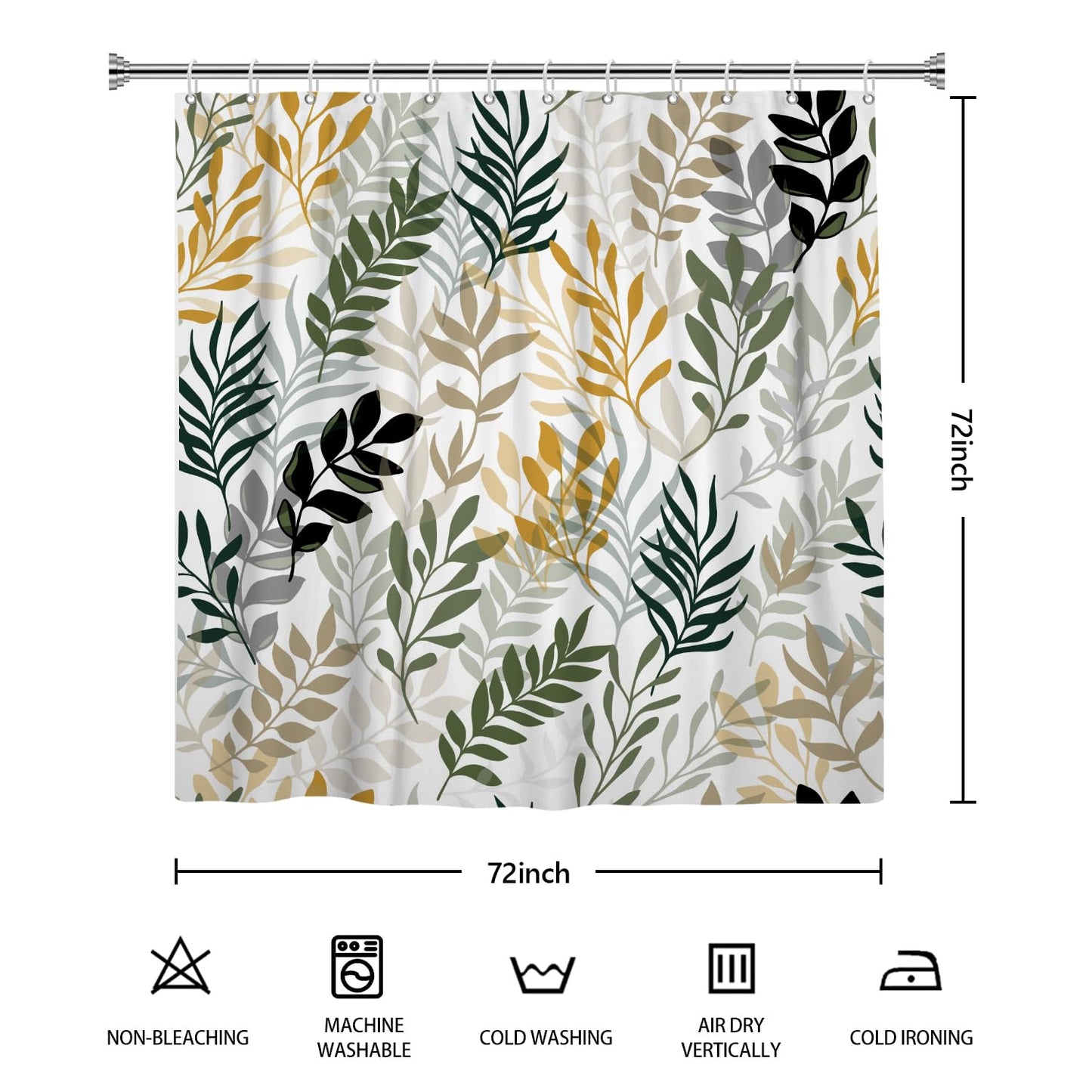 OFILA Leaves Shower Curtain for Bathroom Modern Abstract Plant Leaves Nature Shower Curtains Waterproof Polyester Fabric Decorative Patterned Bath Curtain 72×72 Inch