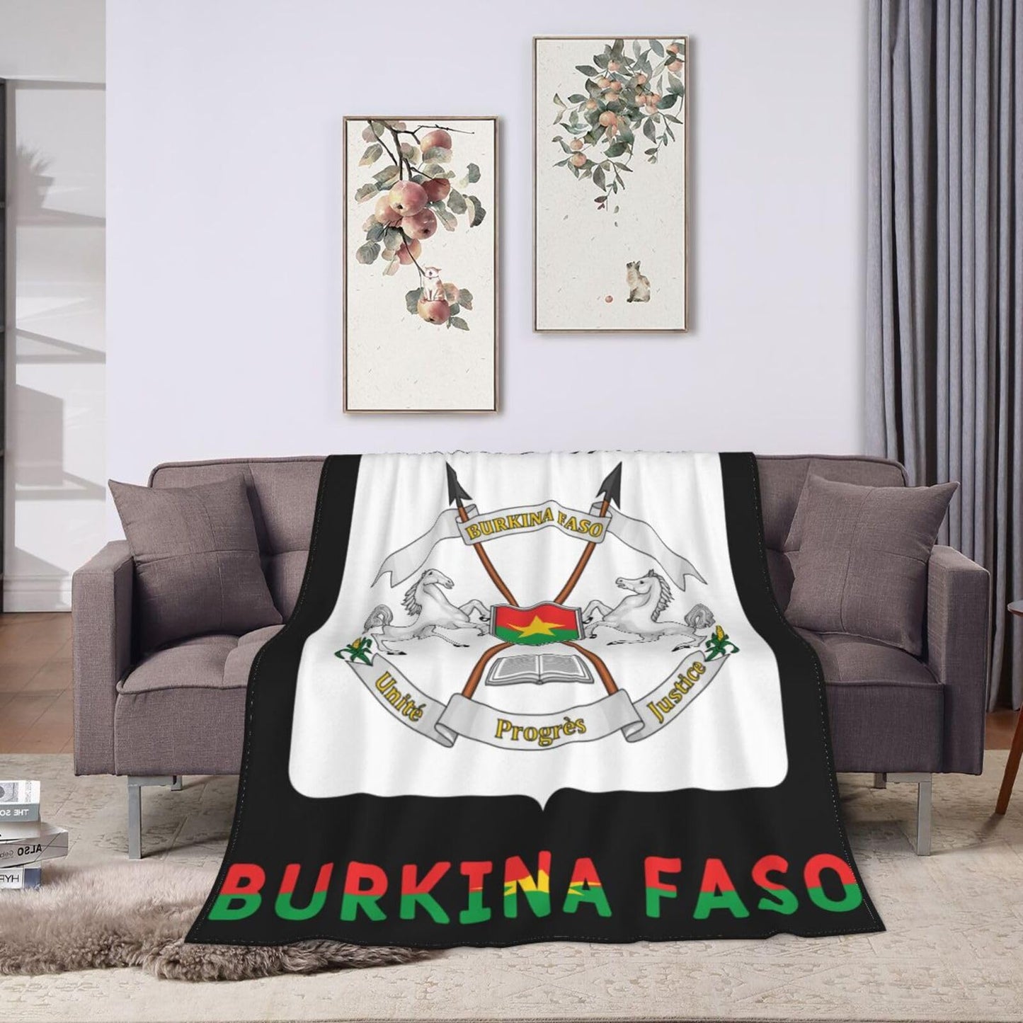 Burkina Faso National Emblem Blanket Throw Blanket for Couch Sofa Plush Fleece Bed Blankets Lightweight Comfy Flannel Ultra-Soft Warm Blankets for Home Camping Travel Gift 80"X60"