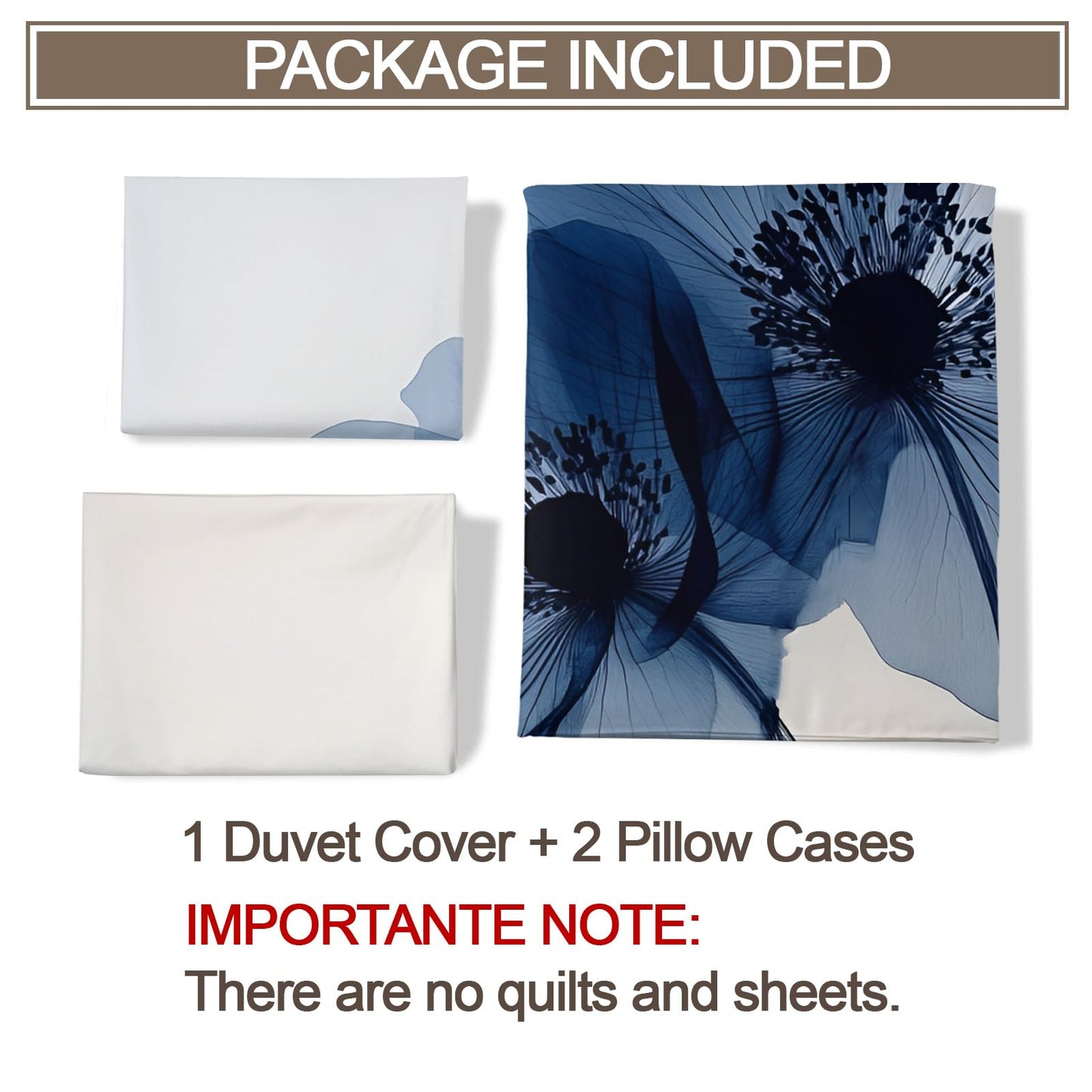 QINYUN Flower Duvet Cover King Size, Elegant Blue Flowers Bedding Set 3 Piece Bedroom Decor Modern Comforter Cover with Zipper Ties & 2 Pillowcases