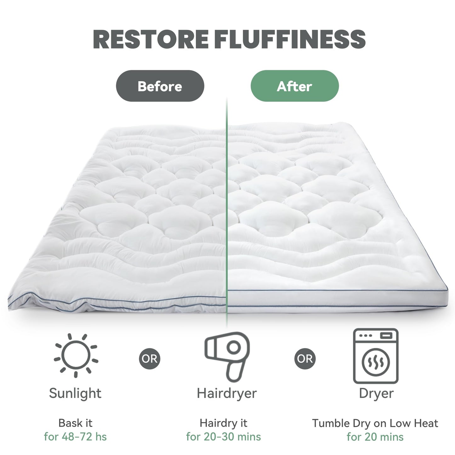 BDEUS Twin Mattress Pad, Extra Thick 1450GSM Mattress Topper, Four Leaf Clover Soft Mattress Protector Cover with 21" Deep Pocket for Back Pain Relief, 3D+7D Down Alternative Fill Overfilled, White