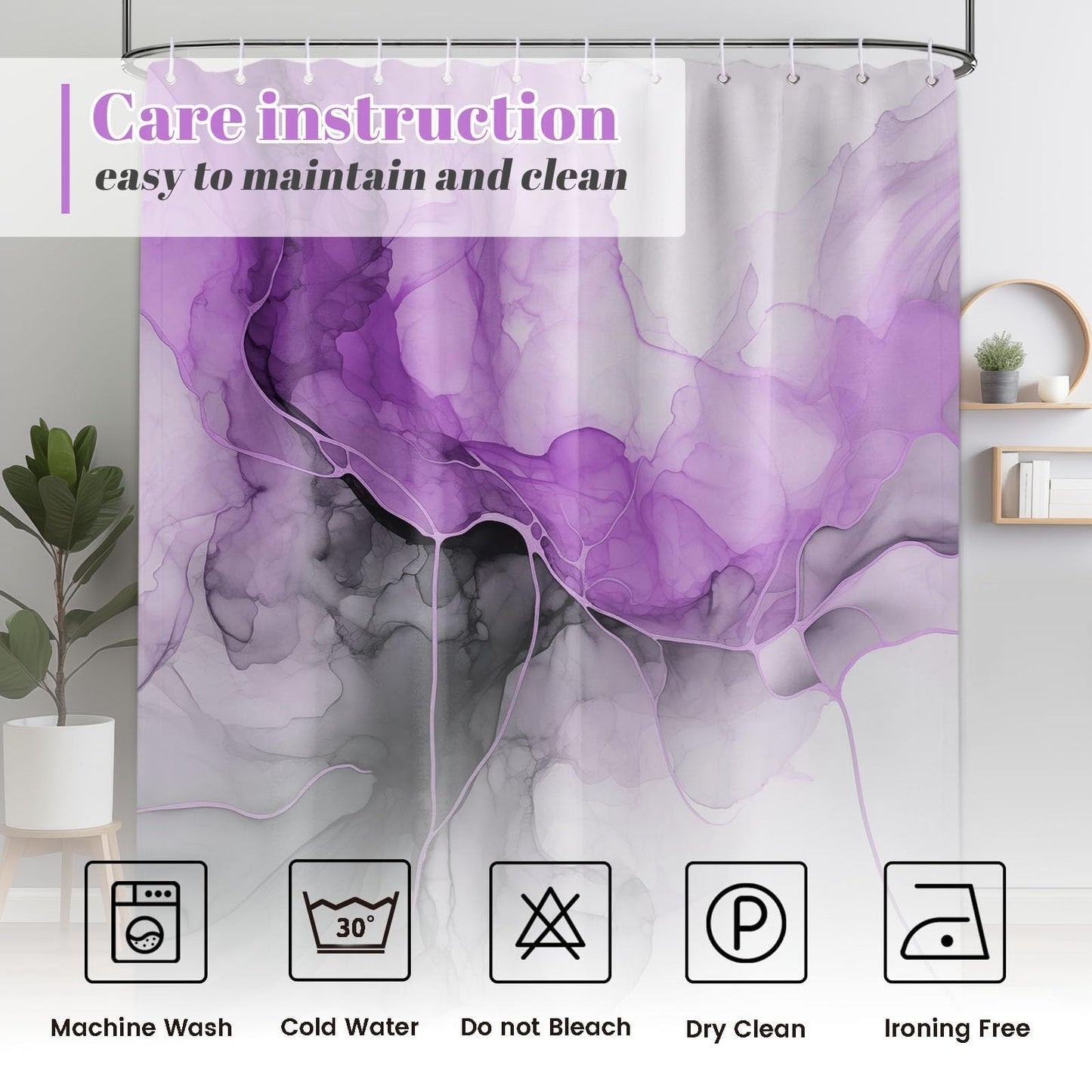 Lvetong Purple Marble Shower Curtain, 70 x 72 in