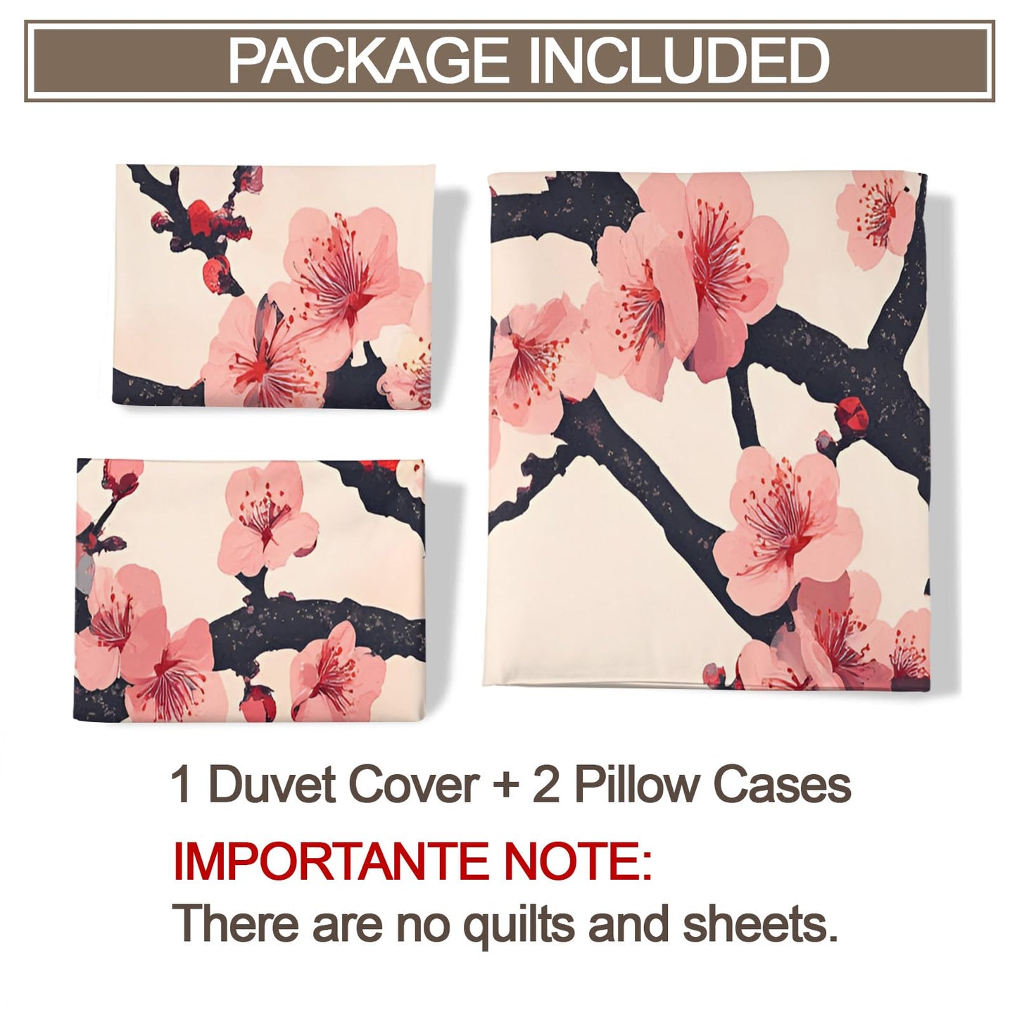 QINYUN Cherry Blossoms Duvet Cover Oversized King Size, Traditional Flower Bedding Set 3 Piece, Cherry Branch Comforter Cover 120x98 and 2 Pillow Sham with Zipper Closure