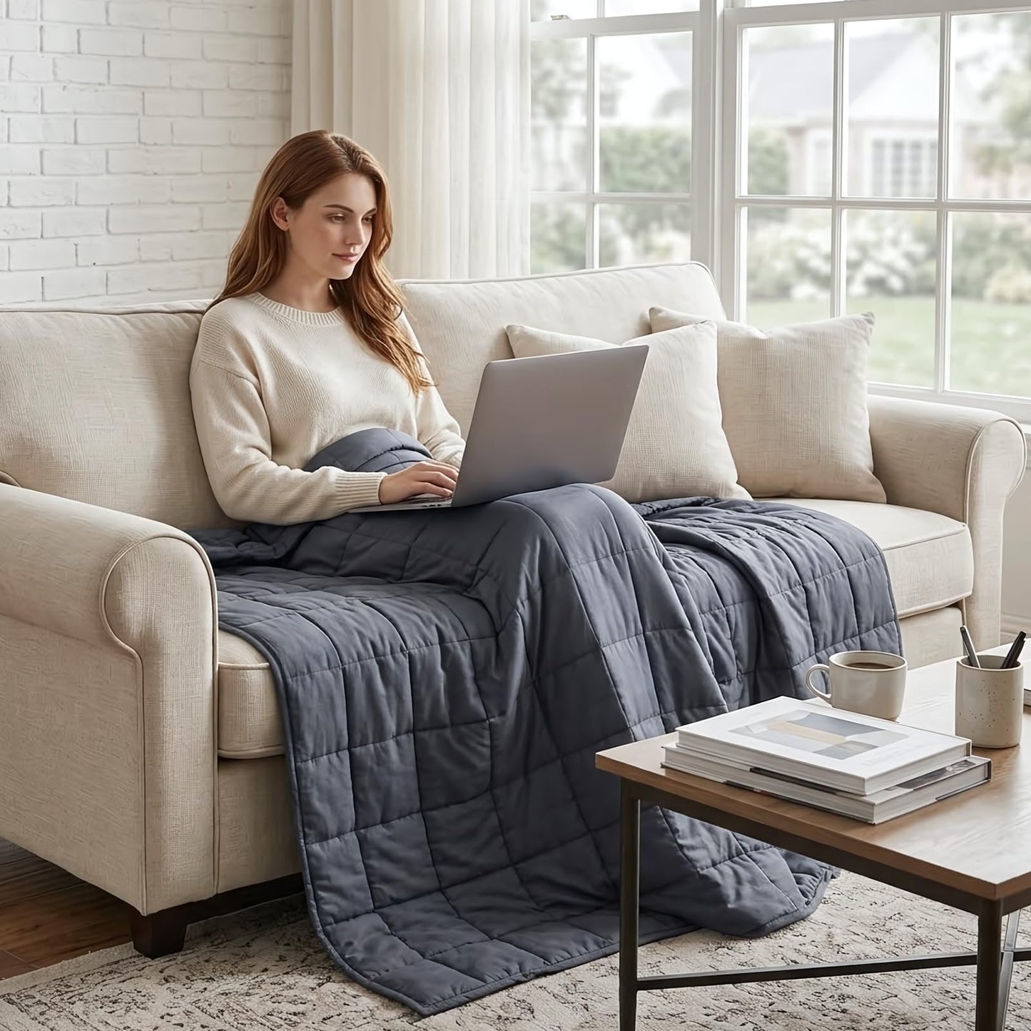Weighted Idea Weighted Blanket for Adults (Dark Grey,48"x72",15lbs) Cooling Breathable Heavy Blanket with Premium Glass Beads All-Season Soft Thick Blanket