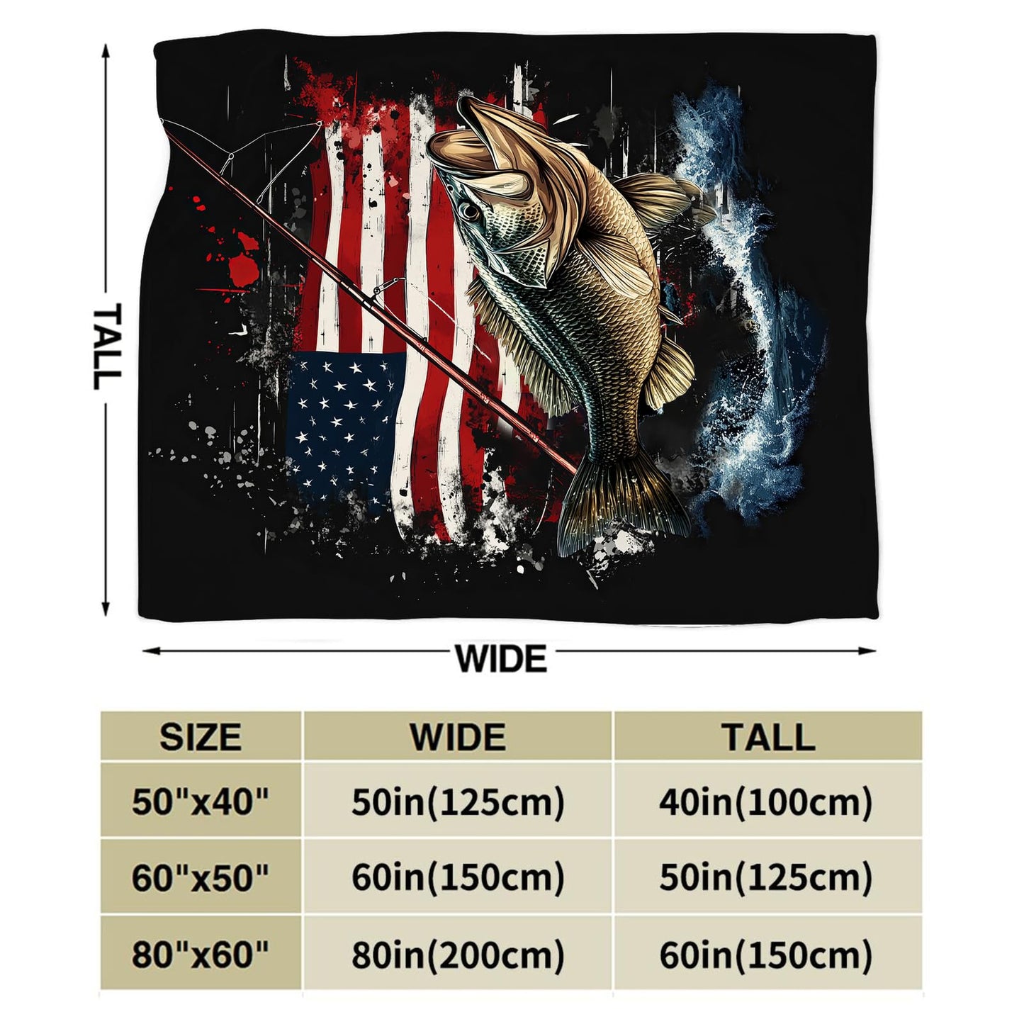 Fishing Blanket American Flag Fish Throw Blanket Soft Warm Cozy Fuzzy Plush Gifts for Girls Women Lightweight Fleece Flannel Stuff Decor Gift for Kids Adults 50"X40"