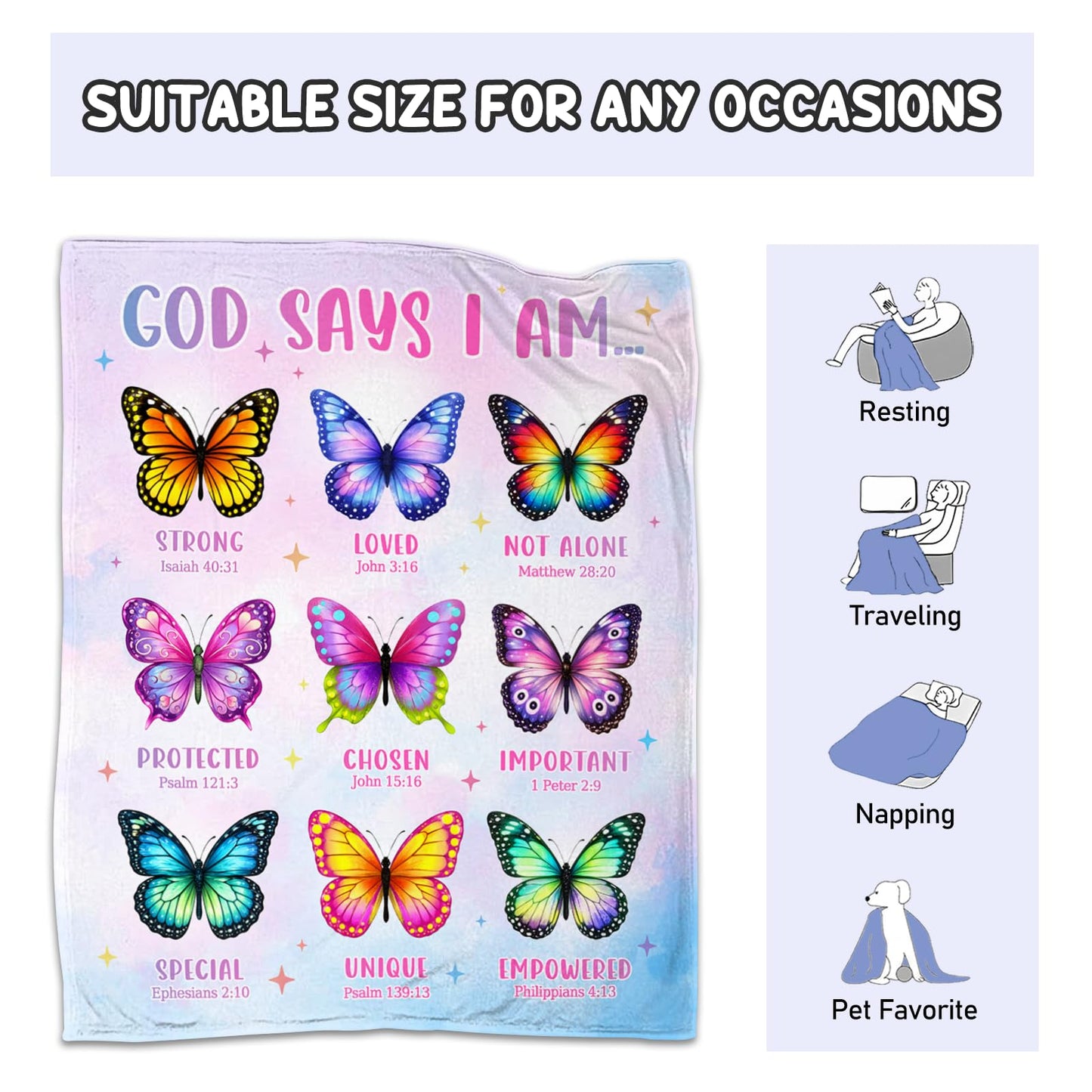 CIUGOIG Christian Gifts for Women Faith, God Says I Am Butterfly Blanket 50"x60", Butterfly Inspirational Religious Birthday Gifts for Women Butterflies, Christian Scripture Throw