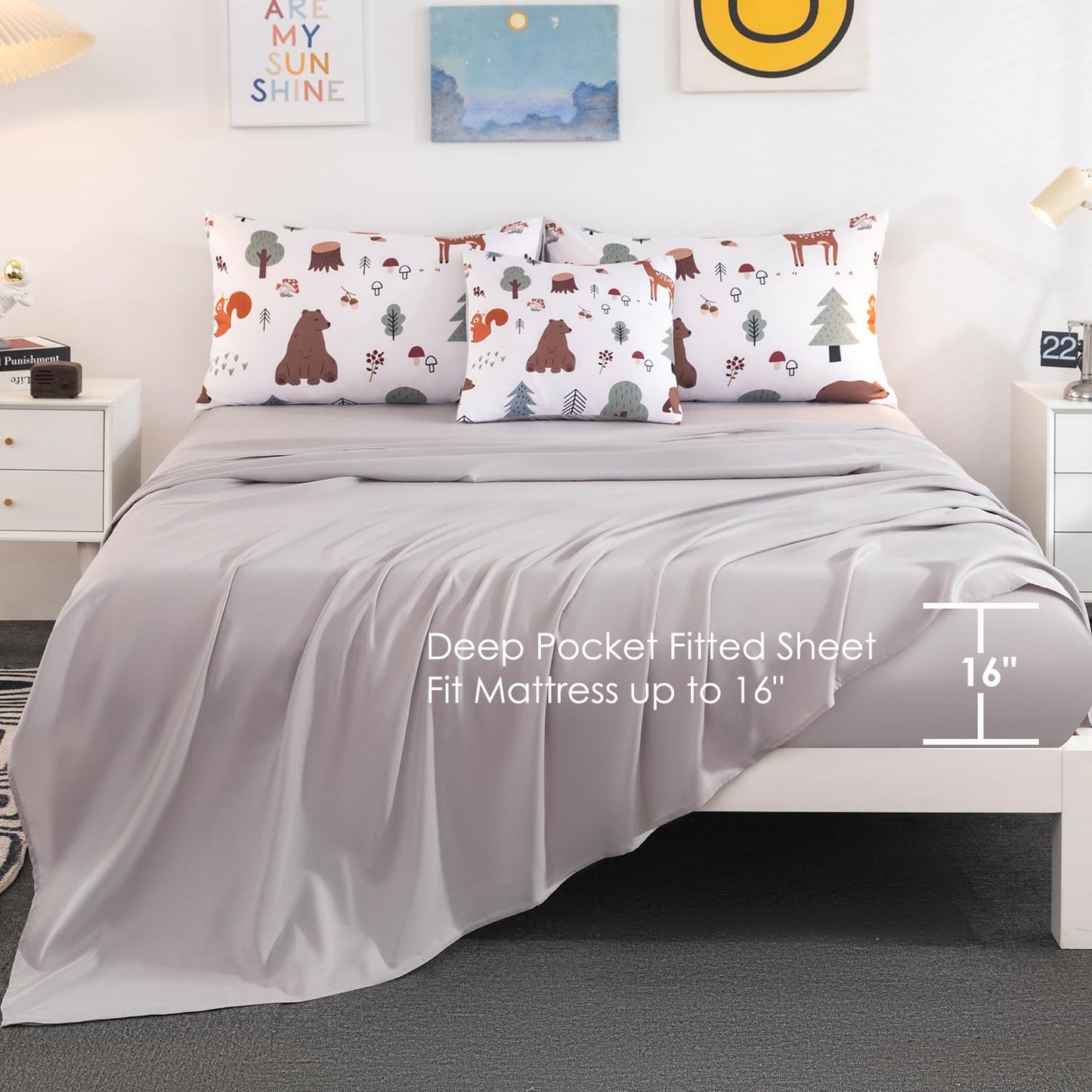 BYHOFMLY Twin Bedding Sets for Boys Girls 6 Pcs White Woodland Animals Kids Comforter Set with Sheets Forest Theme Teen Boy Bed in A Bag for All Season(Forest, Twin)