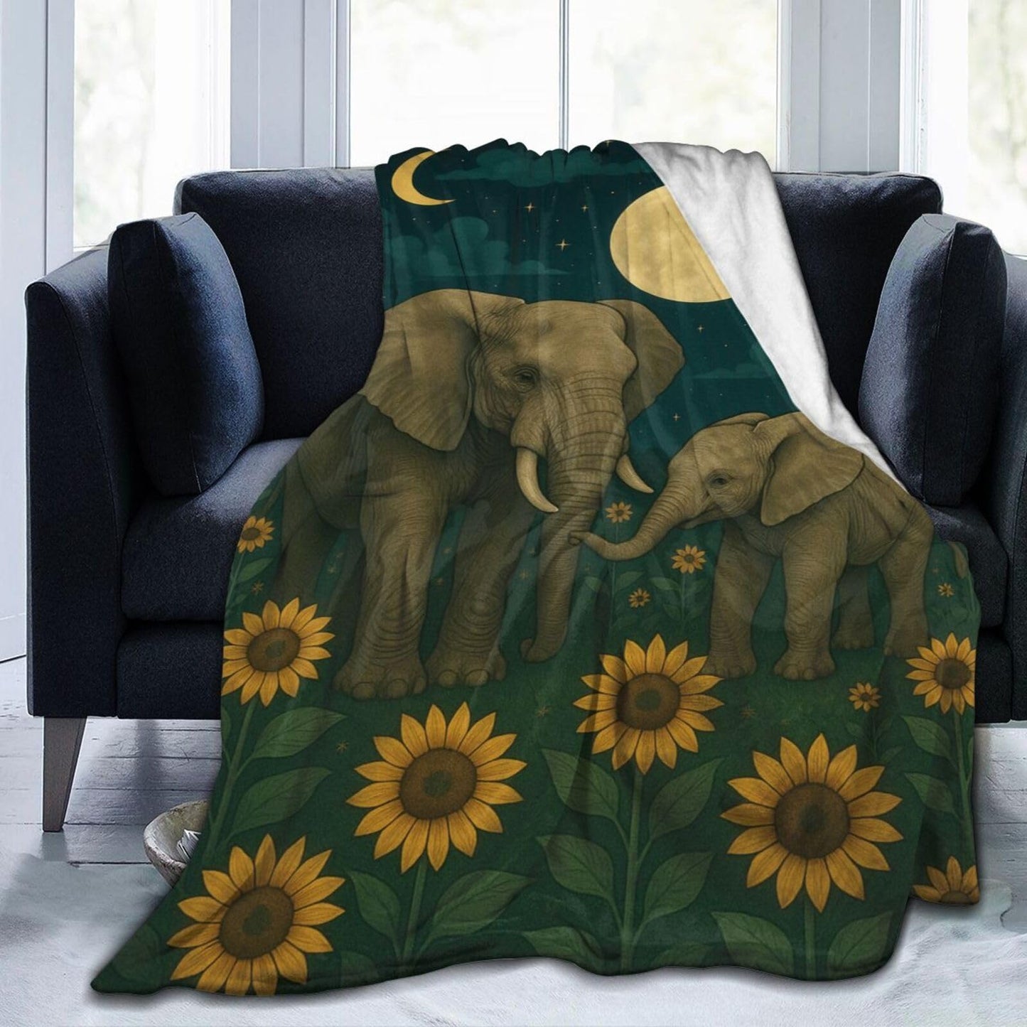 Elephant Blanket Cute Elephant Sunflower Throw Blanket Soft Warm Cozy Fleece Fuzzy Plush Stuff Animal Bedding Toddler Nursery Baby Blankets Gifts for Boys Girls Kids Adult Men Women 40"X50"