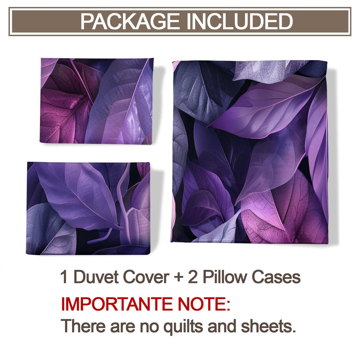 ZAMODE Leaf Duvet Cover Oversized King Size, Purple Leaves Comforter Cover 120" x 98", Dark Plants Bedding Set with 2 Pillowcases