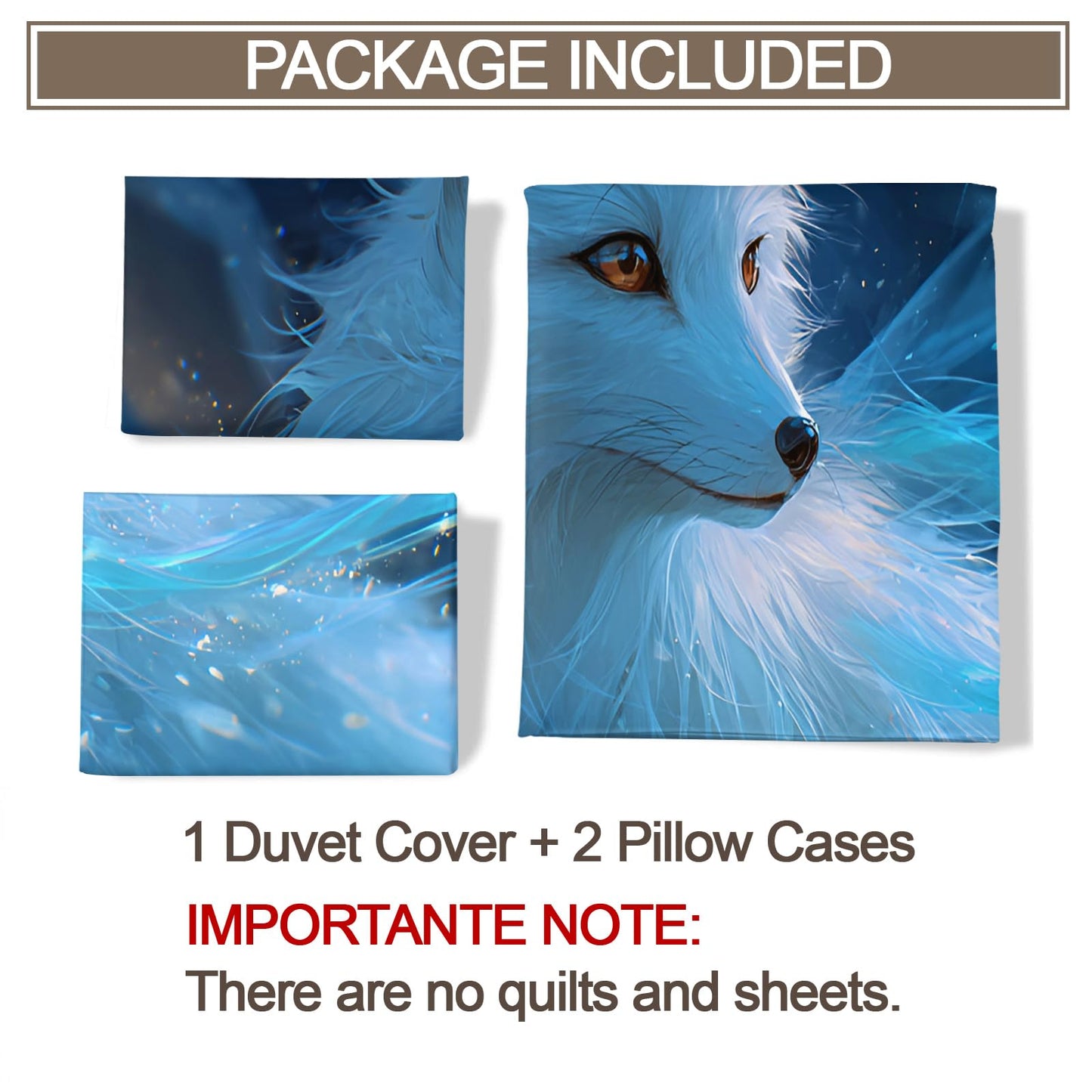 ZAOMIR White Fox Print Duvet Cover Set 3Pcs Reversible Soft Microfiber Fantasy Animal Bedding Set Twin Size Starry Animal Comforter Cover with 2 Pillowcases