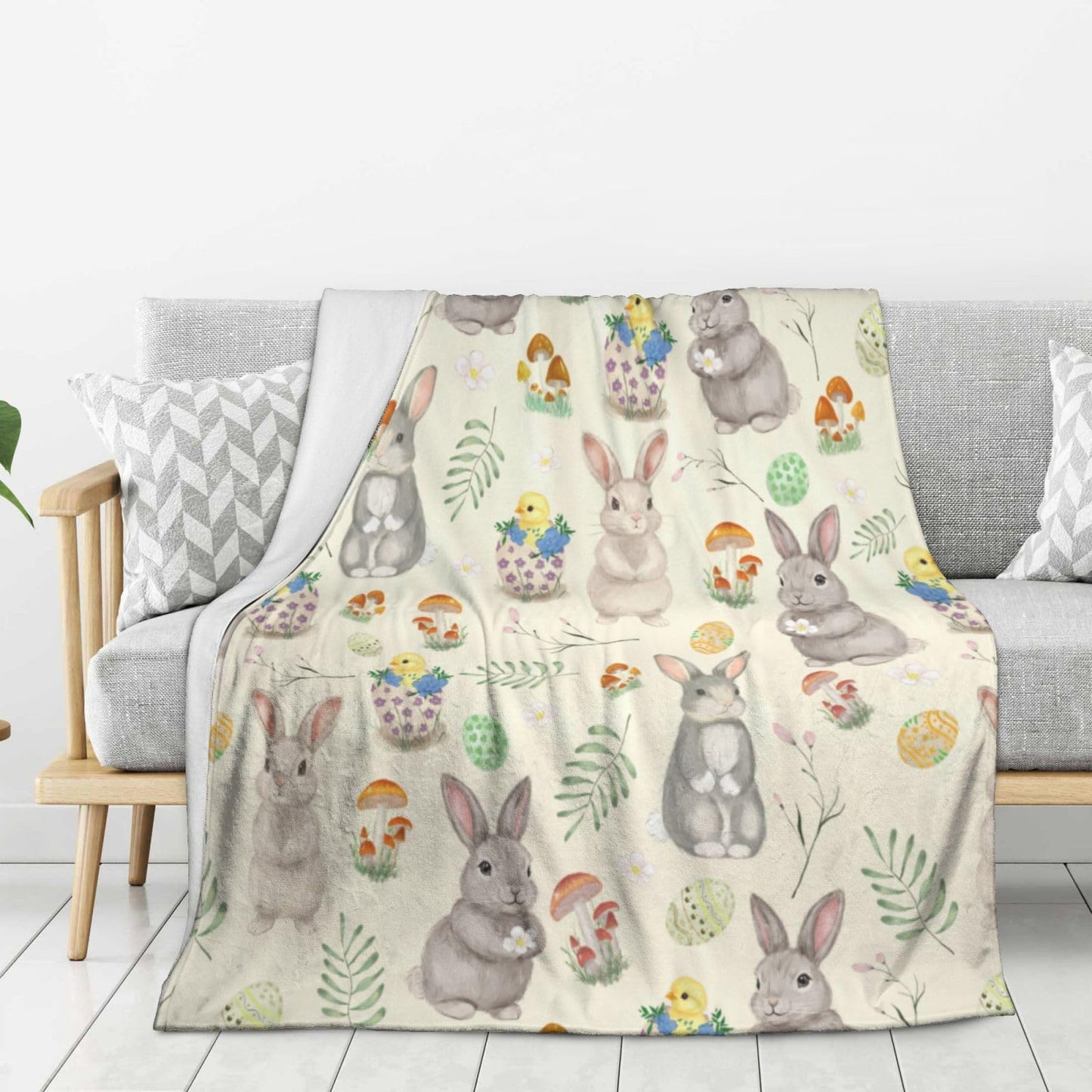Cute Bunny Blanket 50"x40" Fuzzy Soft Cozy Happy Easter Day Eggs Throw Blankets Soft Throws Warm Lightweight Plush Fleece Throw Blanket for Kids Men Women Gift Bed Couch Sofa