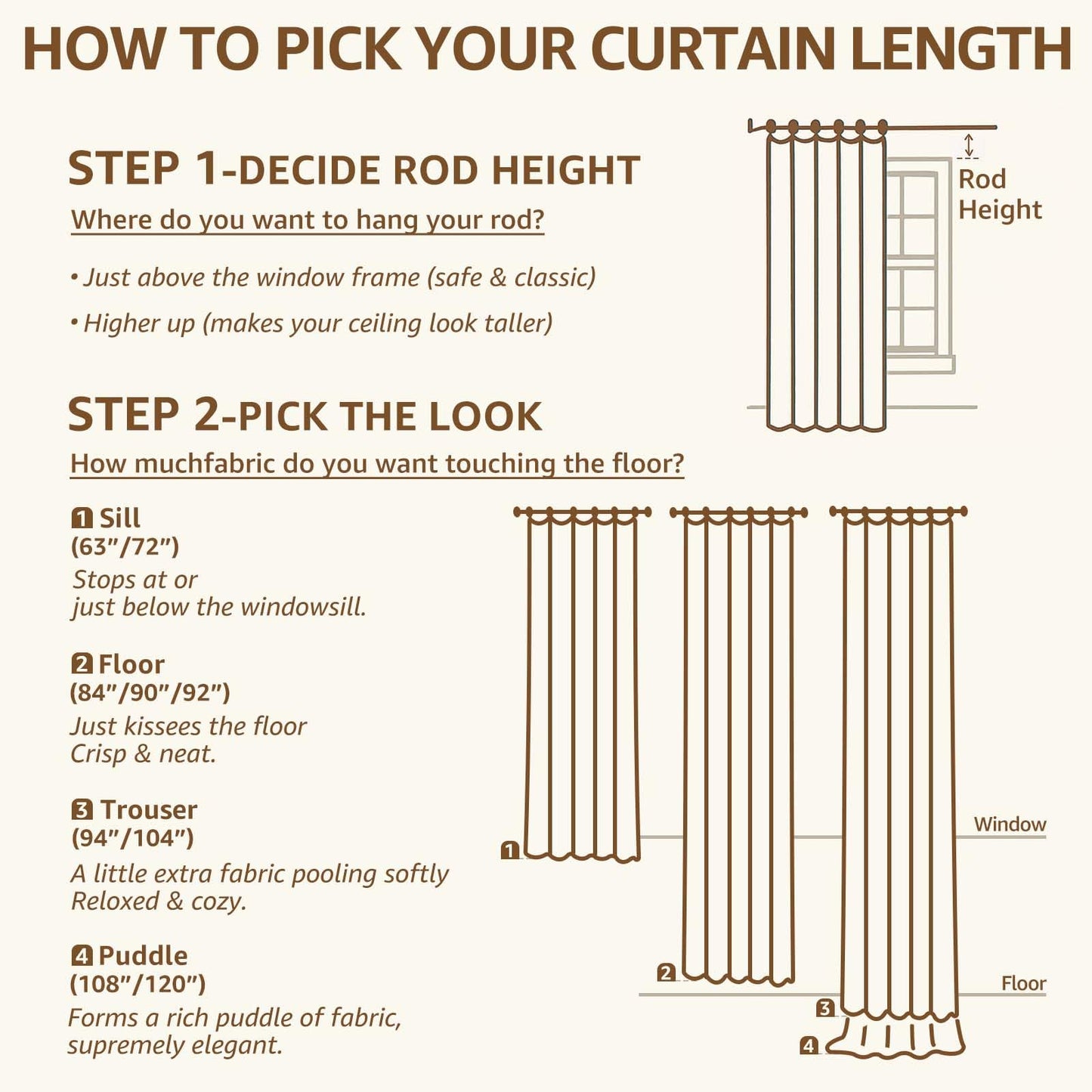 jinchan Linen Floral Curtains 63 Inch Farmhouse Country Flower Drapes Rustic Window Curtains Light Filtering for Living Room Bedroom Laundry Back Tab 2 Panels Taupe on Beige