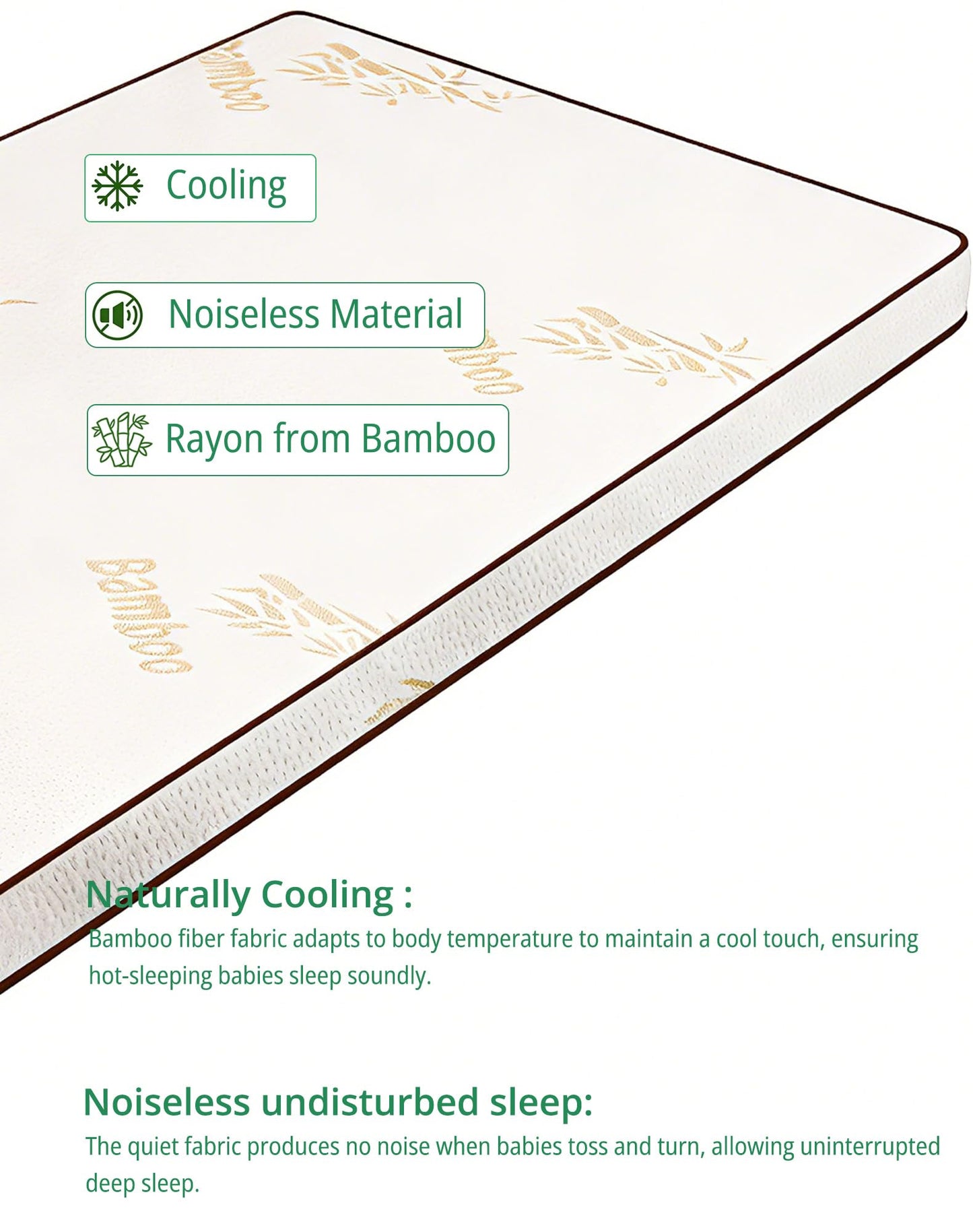 Pack and Play Mattress Pad - 38"x26"x1.5" Thick Playpen Mattress Topper for Graco Pack n Play, Baby Trend, Pamo Babe Playard - Breathable Cooling Bamboo Cover, No Gap 3D Piped Edge, Beige