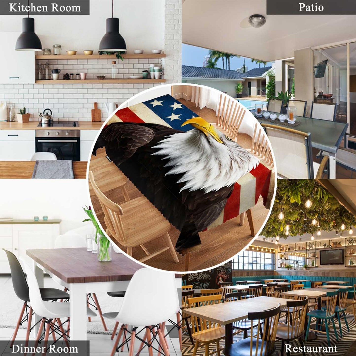 Swono Tablecloth 52"X70" Bald Eagle, Bird Bald Eagle On Grunge American Flag Rectangle Table Cover Anti-Oil Tablecloth for Dining Tables, Parties, Wedding and Banquet Decoration