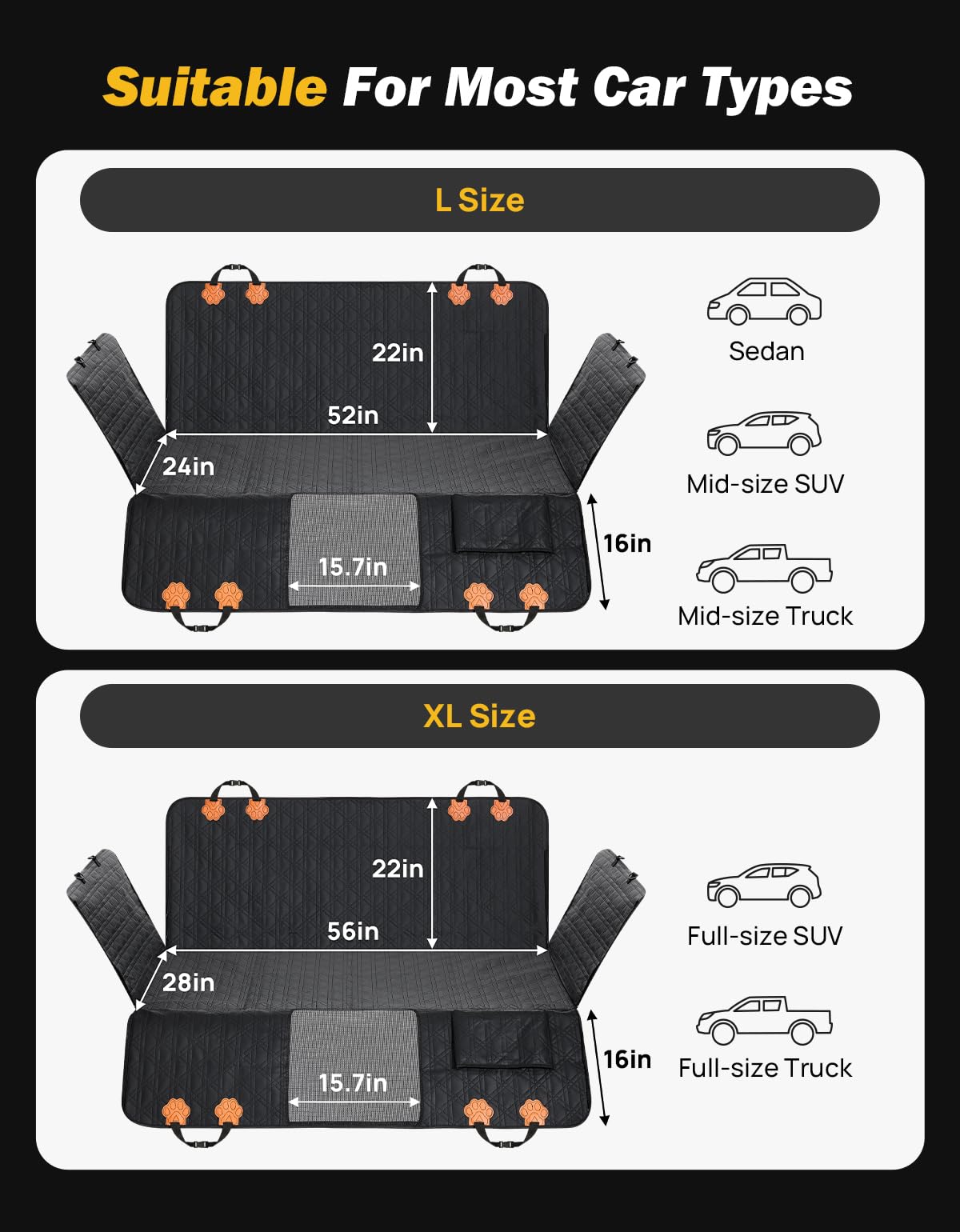 JOYTUTUS Back Seat Extender for Dogs, PU Leather Dog Car Seat Cover for Back Seat with Hard Bottom, Dog Hammock with Mesh Window, Dog Car Seat Cover for Sedans SUVs Small Trucks, Holds 440 lbs