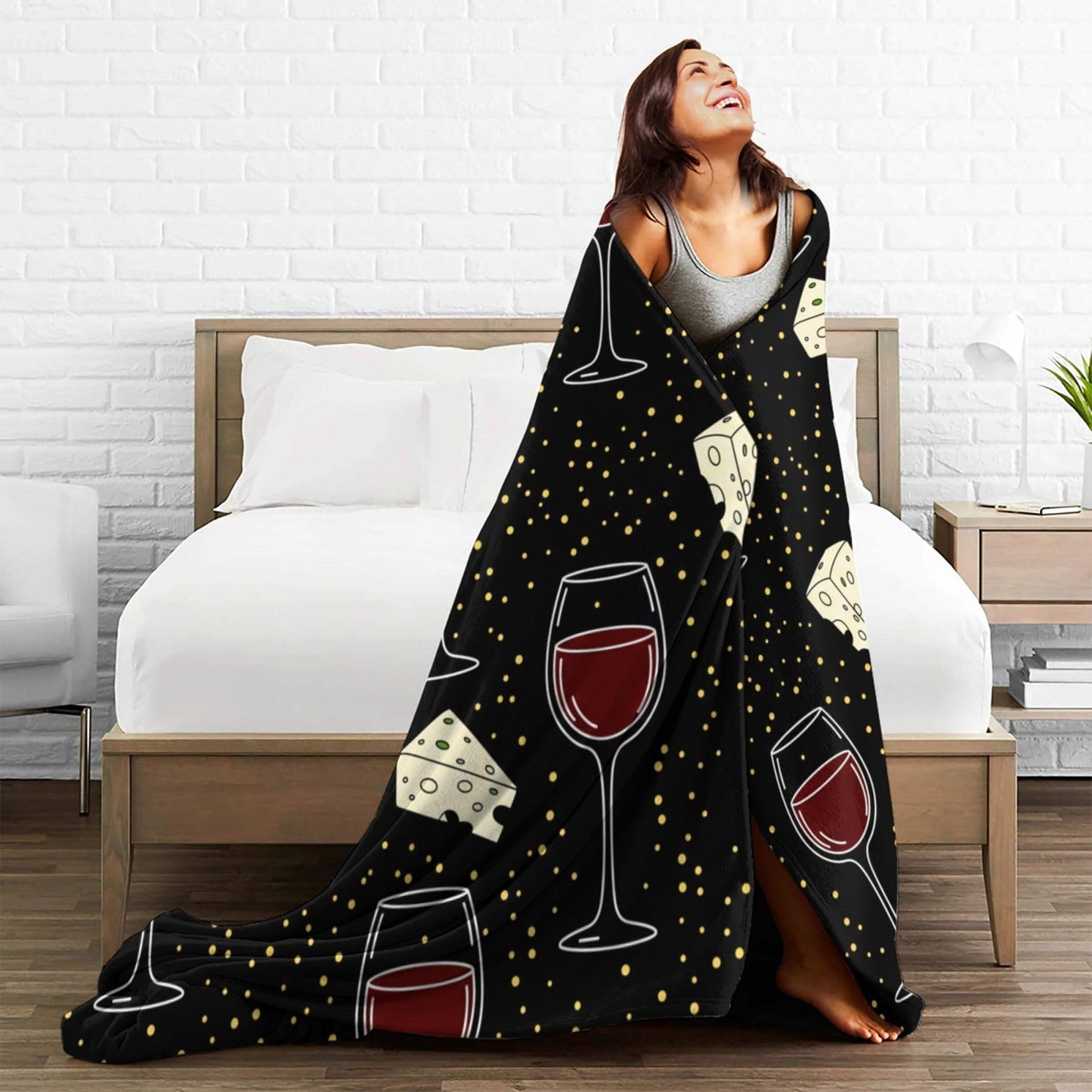 Fleece Throw Blanket for Couch, Wine Cheese Party Soft Fuzzy Cozy Blankets Warm Lightweight Flannel Throws for Bed, Sofa, Travel, All Seasons 50x40 Inches