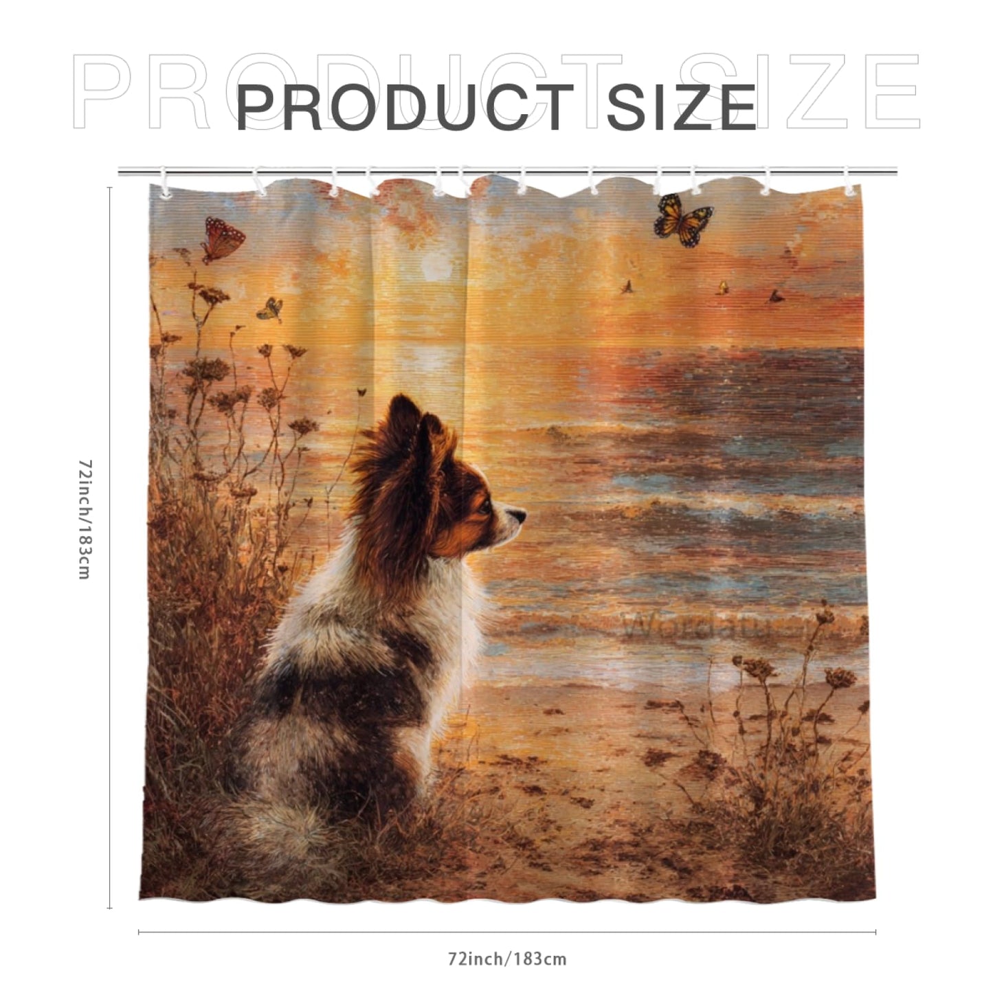 Wordatu Papillon Shower Curtain on Sunset Sunrise Beach Seascape Art Shower Curtain Set, Nautical Ocean Bath Accessories Coastal Seaside Bathroom Decor 72x72 Inches
