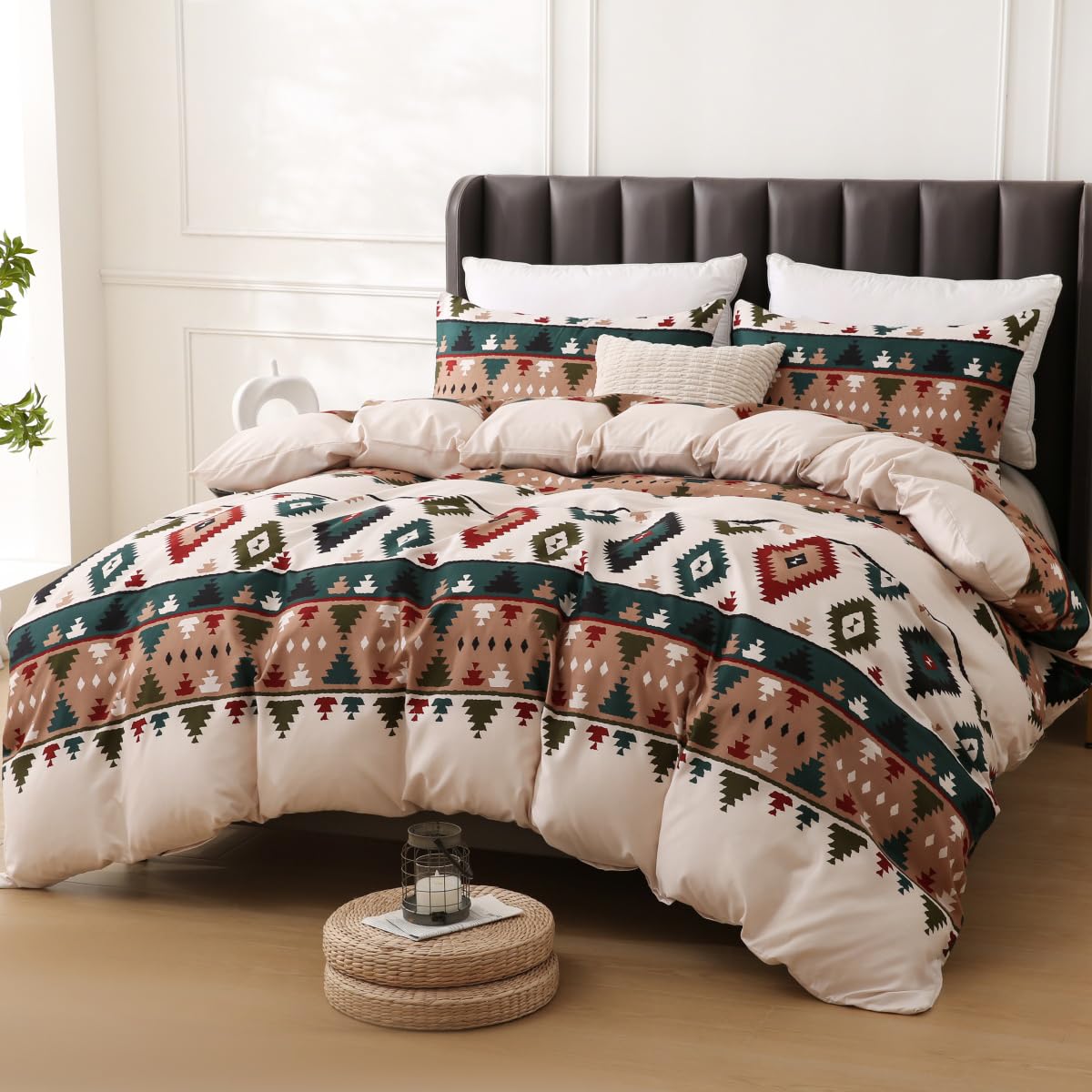 Bed pomu Duvet Cover Set – Soft & Breathable Microfiber Bedding, All Season Comforter Cover with Zipper Closure & Corner Ties, 3 Piece Set (King (U.S. Standard), Boho Tribal Print)