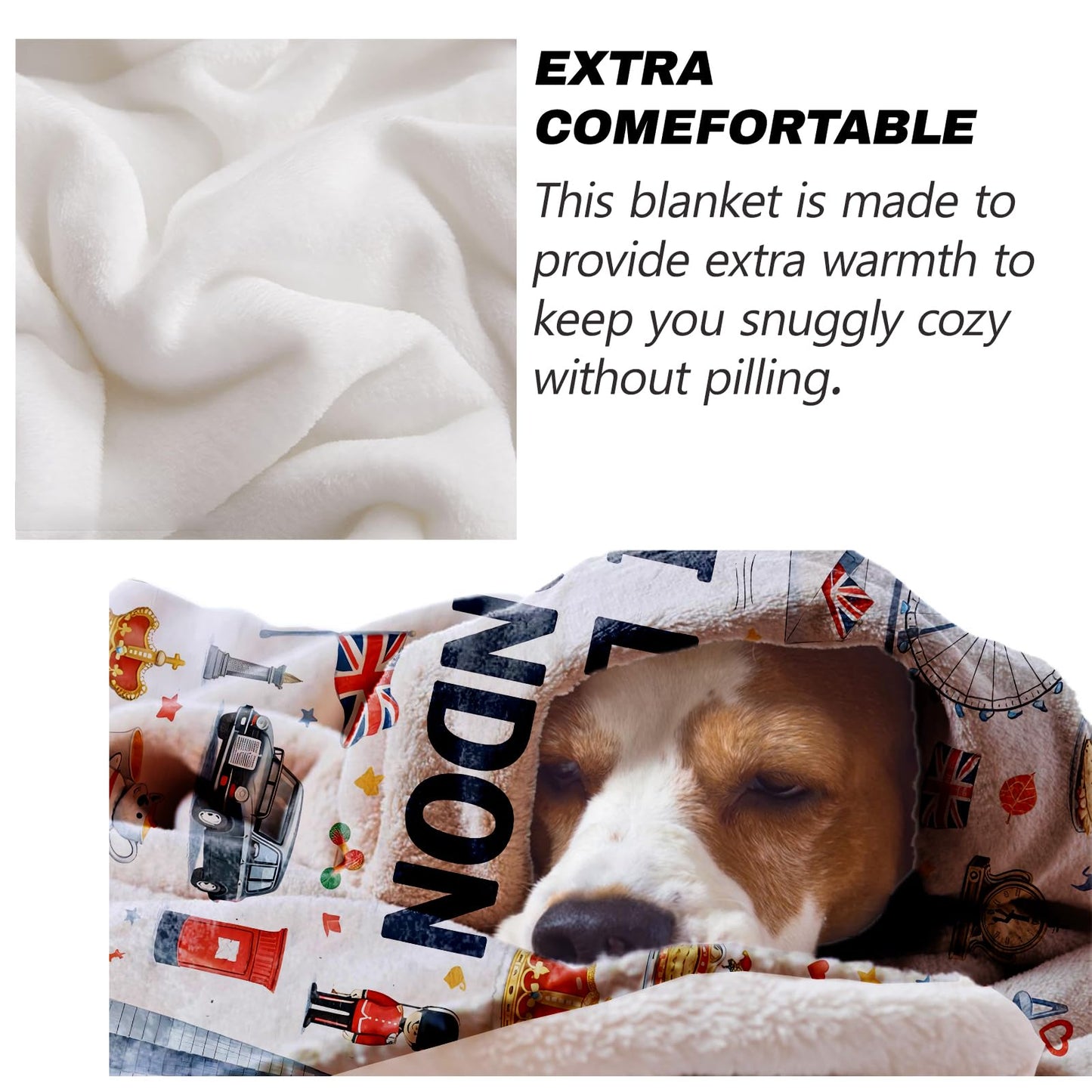 Turamurra London Travel Icons Throw Blanket Gifts for Kids Women, I Love London Landmark City Blankets for Home, Living Room, Bedroom Decor, Flannel Plush 50"x60"