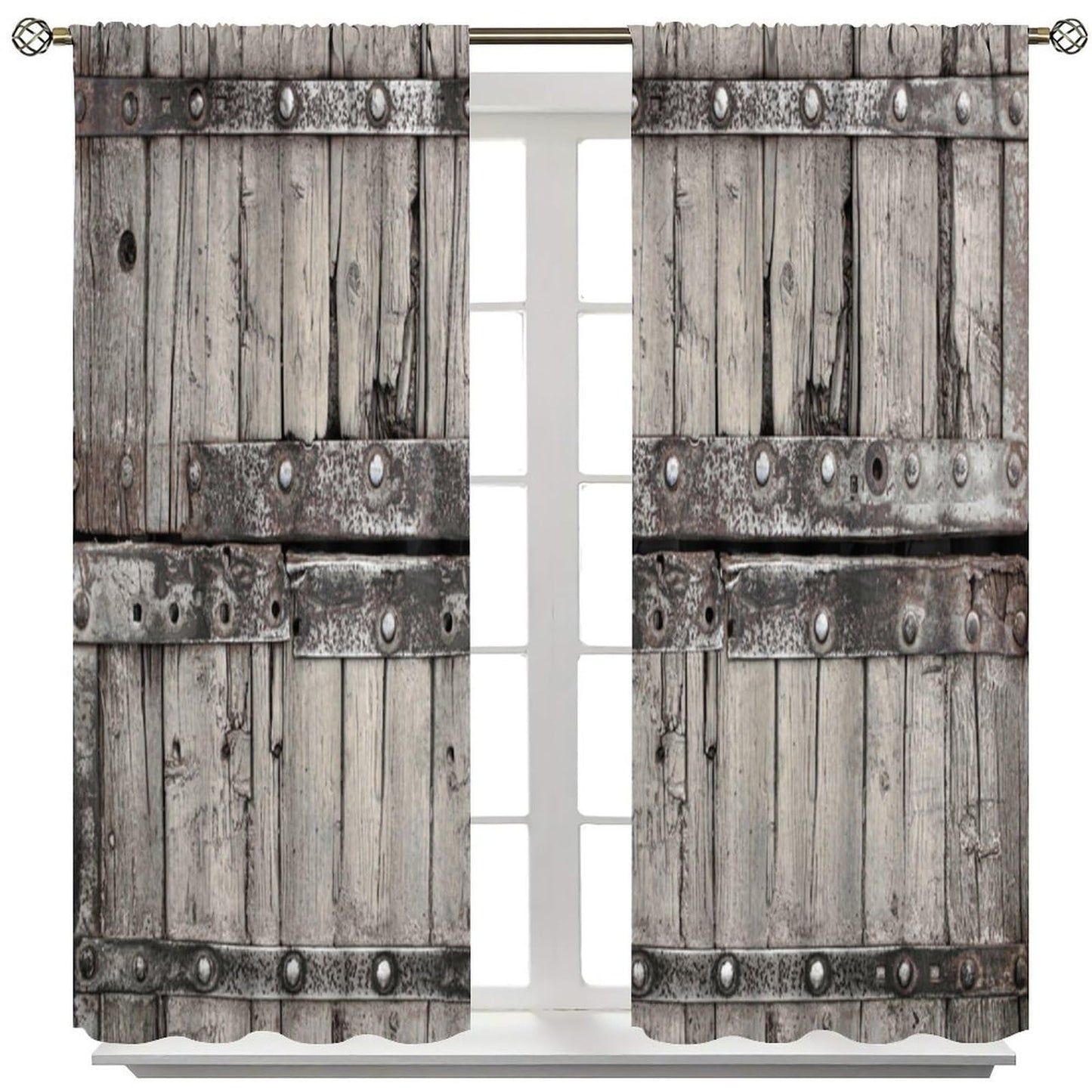 Nanacur Cabin Wooden Barn Door Curtains, Rustic Wood Brown Old Rod Pocket Window Treatments for Girl Boy Bedroom Living Room Office Drapes 41" W X 45" L (No Blackout)