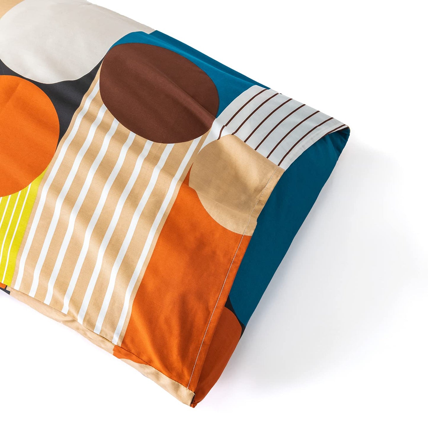 SUSYBAO Geometric Polka Dot Duvet Cover Queen 100% Cotton 3 Pcs Set 1 Brown White Circle Print Duvet Cover with Zipper Ties 2 Pillowcases Orange Blue Striped Bedding Set Soft