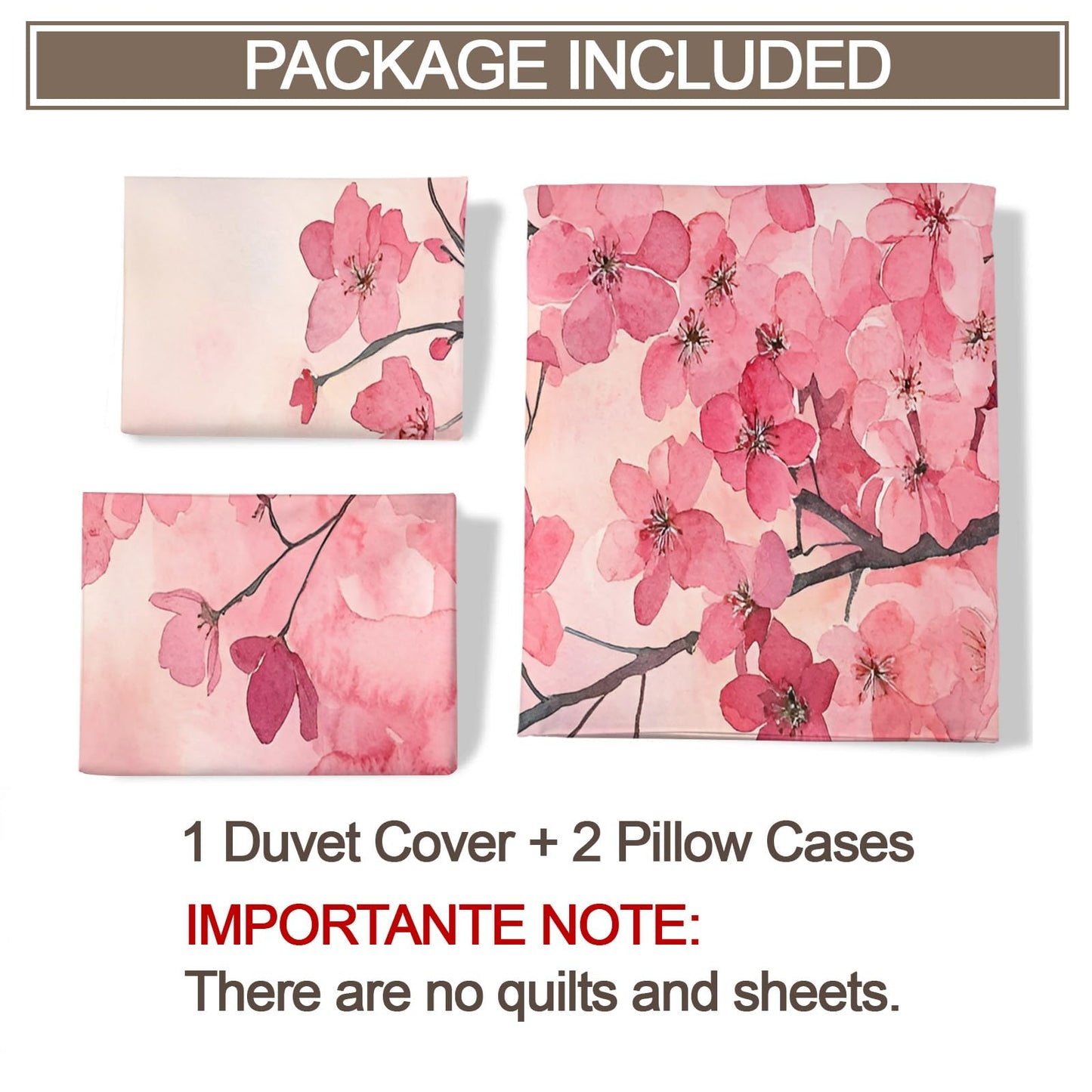 PAISUOQ Cherry Blossom Duvet Cover King, Japanese Florals Comforter Cover with Zipper Ties, Pink Flowers Bedding Set, 3 Pieces with 2 Pillow Cases, Home Decor & Gifts