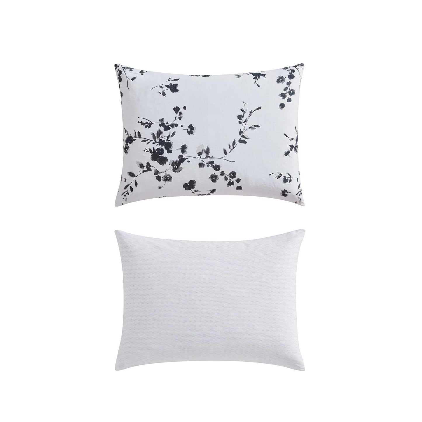 Vera Wang - Queen Comforter Set, Reversible Floral Bedding with a Naturally Soft Feel, 3 Piece Bed Set with Matching Pillowcases (Noir Bouquet/Ikat Line Grey)