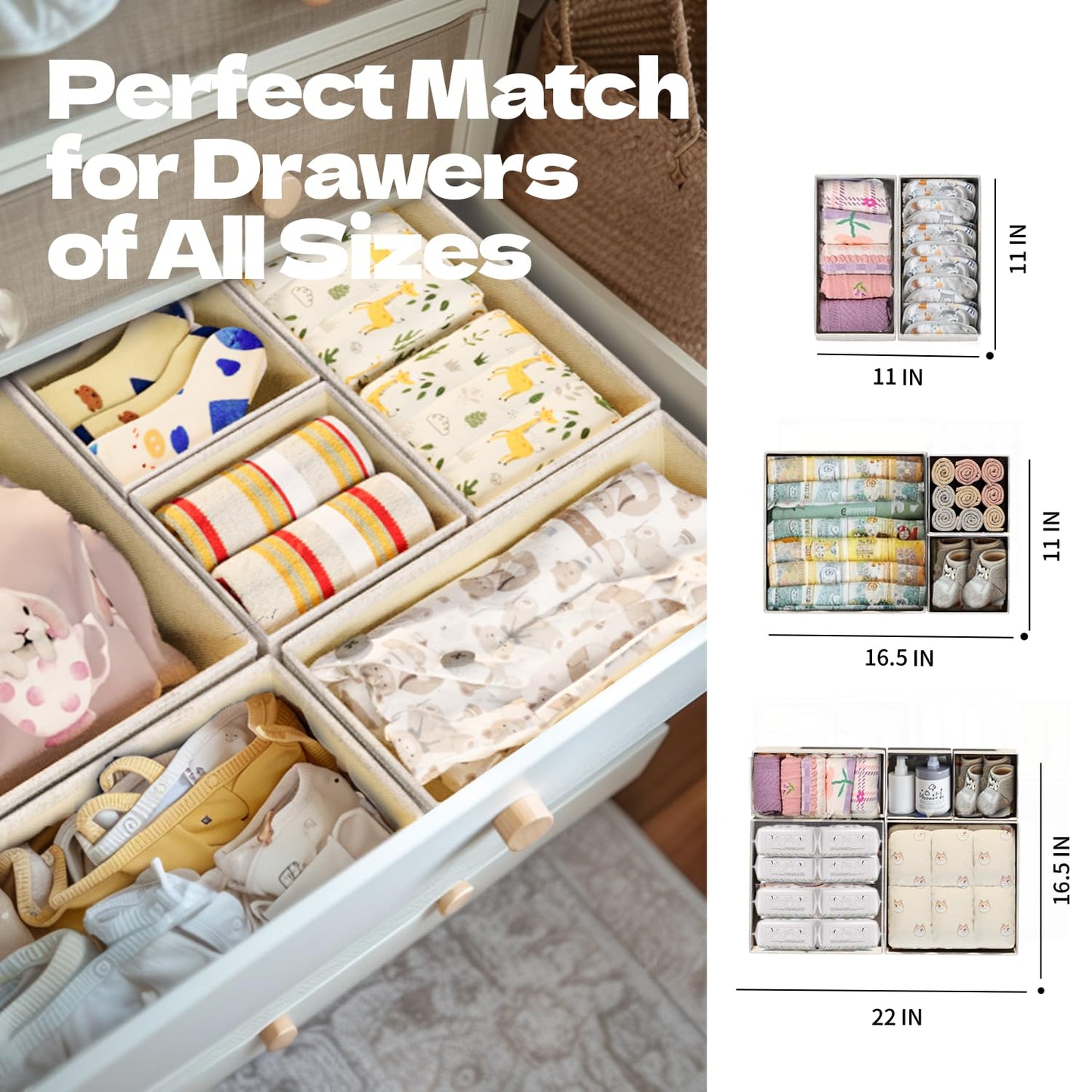 4pack Bed Sheet Organizer for Linen Closet (Grey) with Linen Drawer Organizer for Baby Clothes