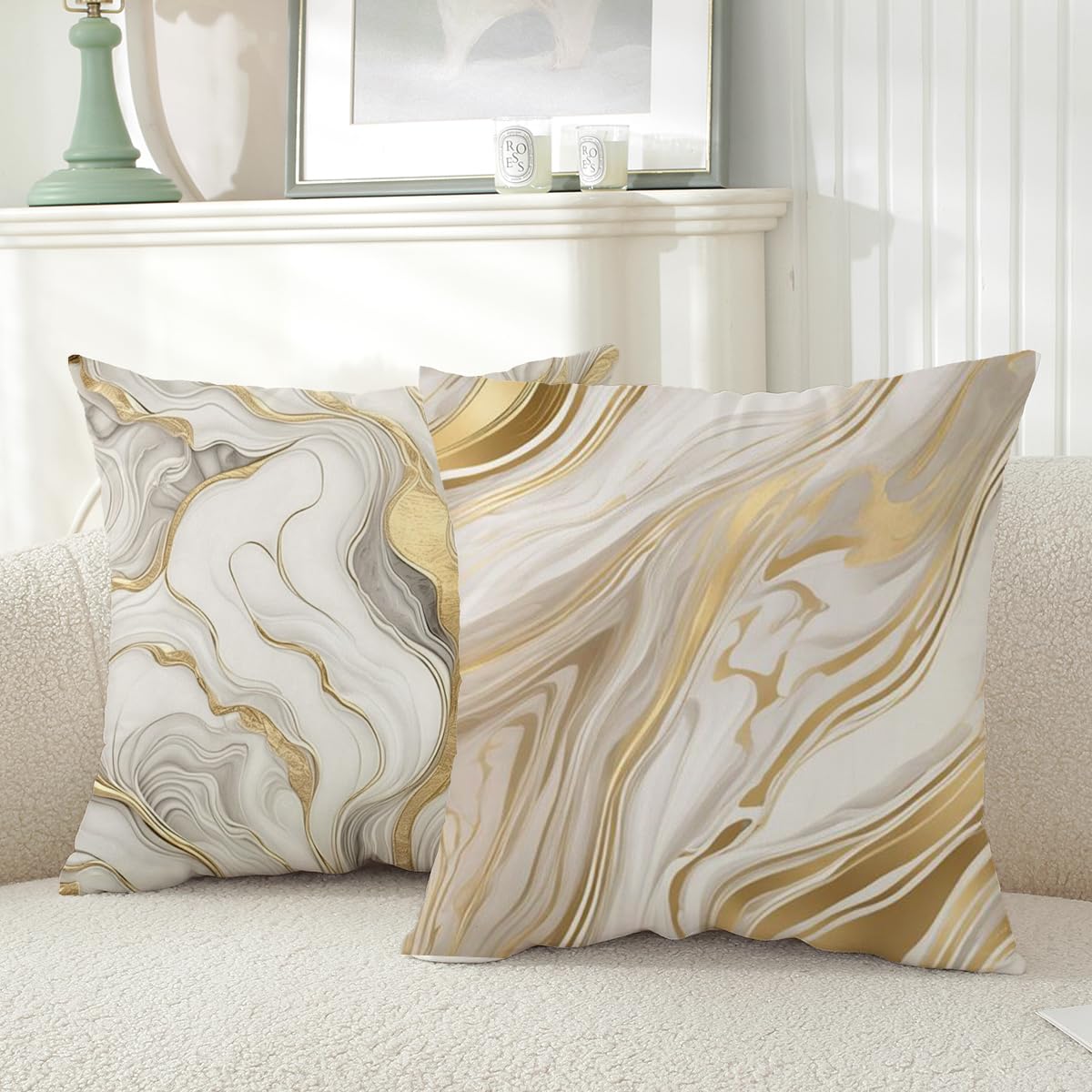 ZHLF Pack of 4,Gray Marble Throw Pillow Covers 18x18 Inch Two-Sided Grey Gold Abstract Art Modern Decorative Pillows Case Soft Cushion Covers for Couch Sofa Bed Home Living Room Décor