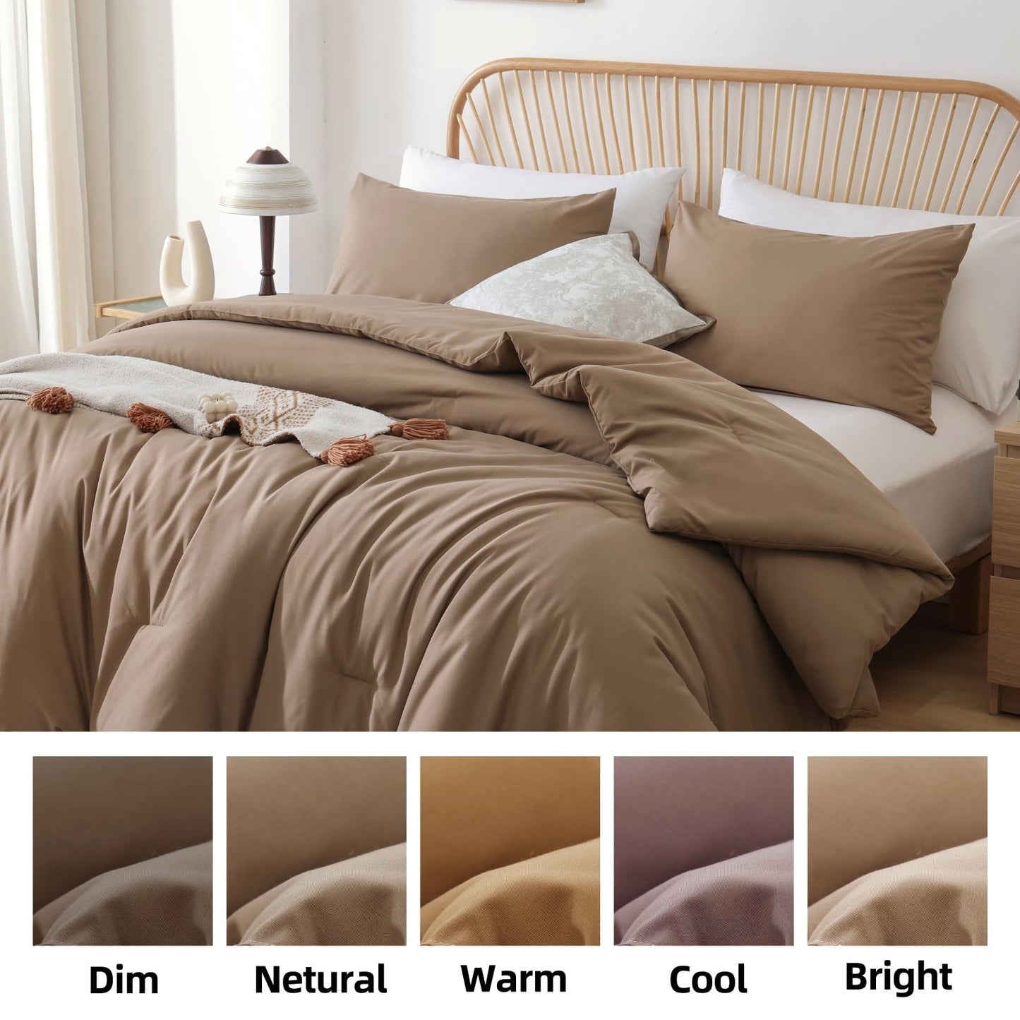 ROSGONIA Queen Comforter Set Dark Khaki Brown, 3pcs Bedding Comforter Sets(1 Comforter & 2 Pillowcases) All Season Lightweight Bedspread Blanket Quilt