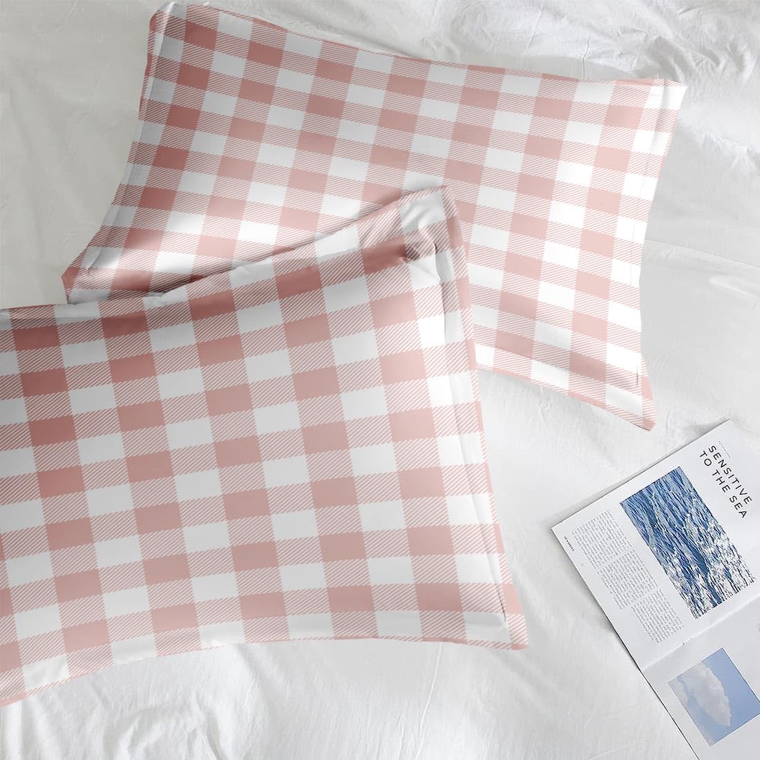 Pamnest Full Size Bed Sheet Sets, Valentine Gingham Buffalo Plaid Soft Microfiber 4 Pcs Bedding Sets for Kids and Adults Bedroom Bed Decor, Pink Cute Love Flat, Fitted Sheet and 2 Pillowcases