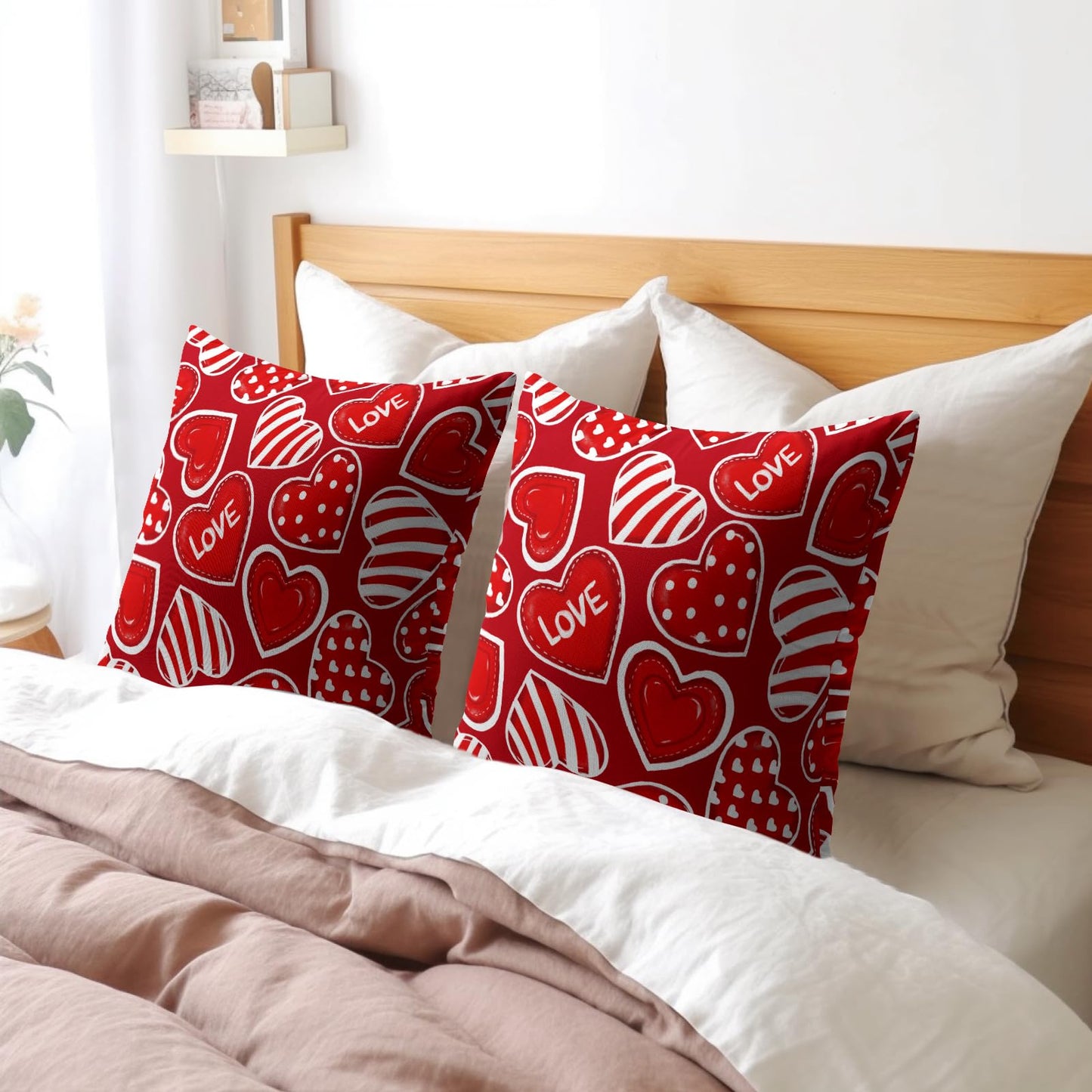 ABSOP Valentines Red Pillow Covers 18x18 Inch Heart Decorative Throw Pillows Cover Set of 2 Valentine's Day Anniversary Pillow Cases for Festival Couch Bedroom Home Decor
