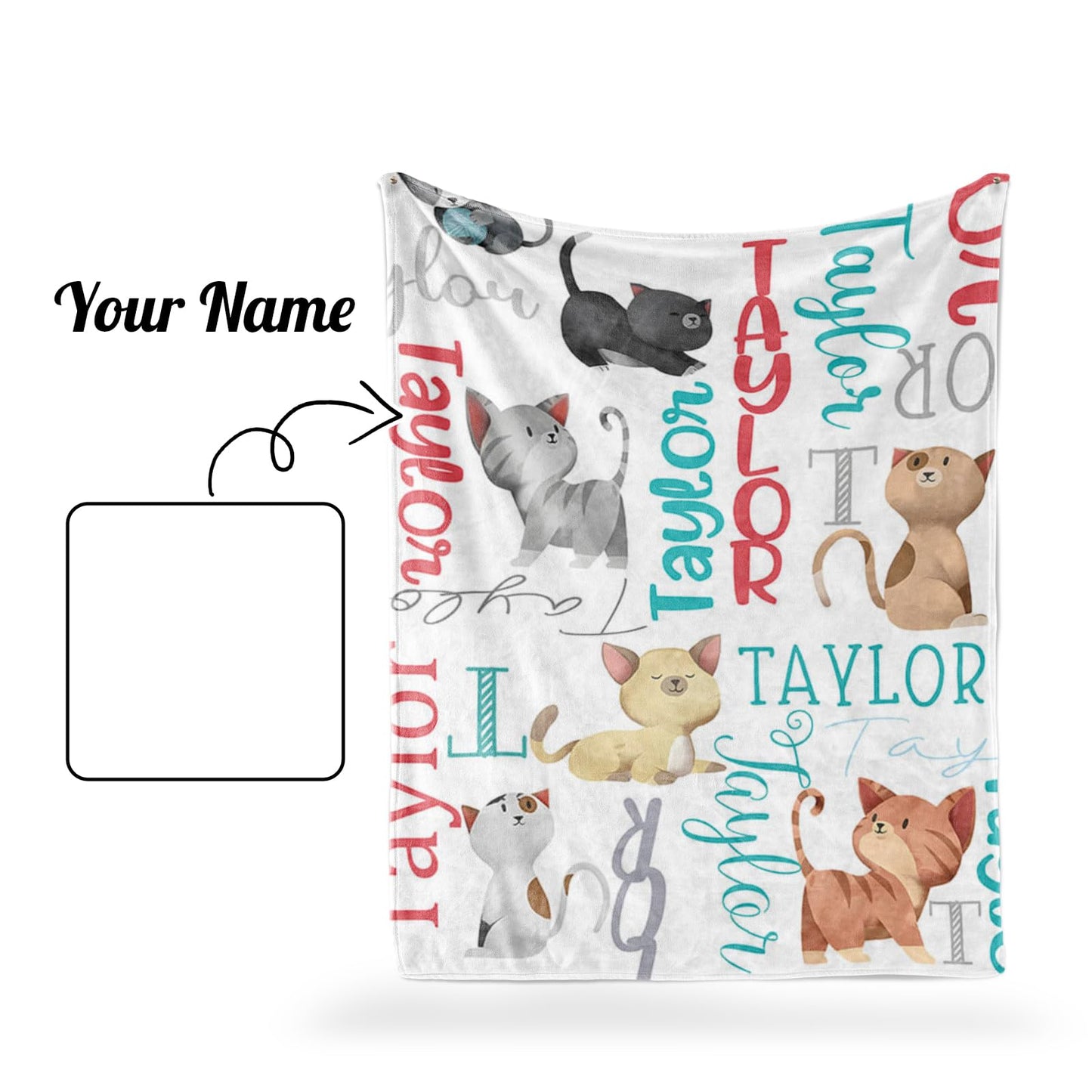 ZOTIMEF Custom Baby Blanket - Multi-Fonts Name with Cats Design - Personalized Flannel Blanket Soft Plush for Boys Girls Holidays Birthdays Gifts Color14