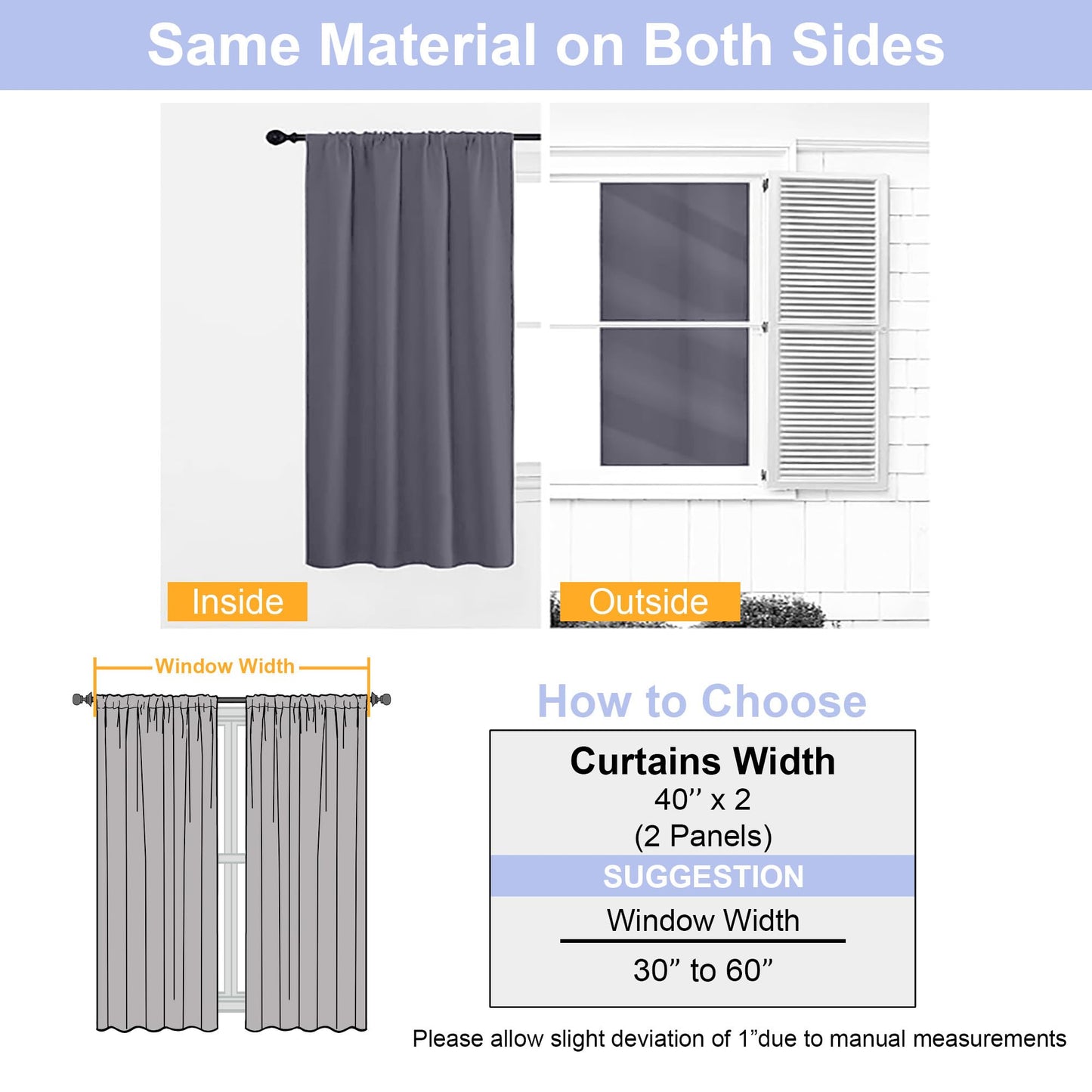 Simplebrand Ava Grey Blackout Curtains for Bedroom 63 Inch Length 2 Panels Set, Solid Thermal Insulated Energy Saving Rod Pocket Window Treatment Curtains Blackout Drapes, W40 x L63 Inch, Grey