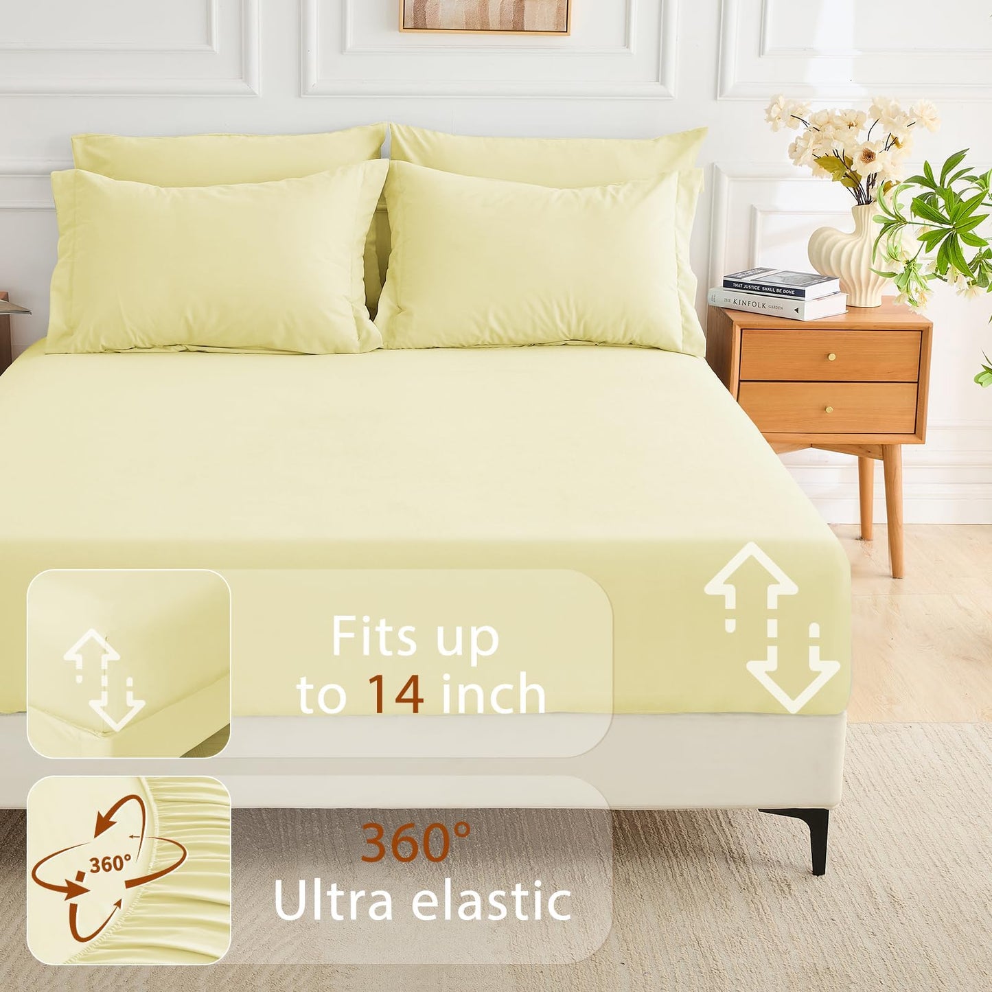 MUXHOMO 7 Pieces King Comforter Set, Soft Bed in a Bag King Size, All Season Bedding Set with Comforter, Flat Sheet, Fitted Sheet, Pillowcases & Shams, Cream Yellow