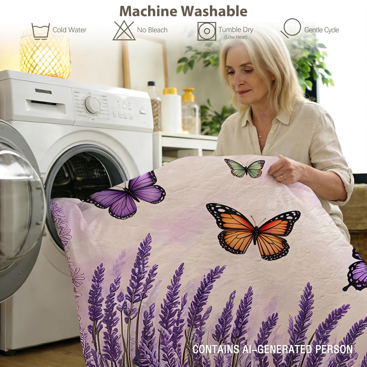MILANKET Lavender Butterfly Duvet Cover Set Purple Floral Bedding with Zipper Closure and Corner Ties Soft Microfiber Nature Inspired Comforter Cover for Women Girls Bedroom Decor Twin